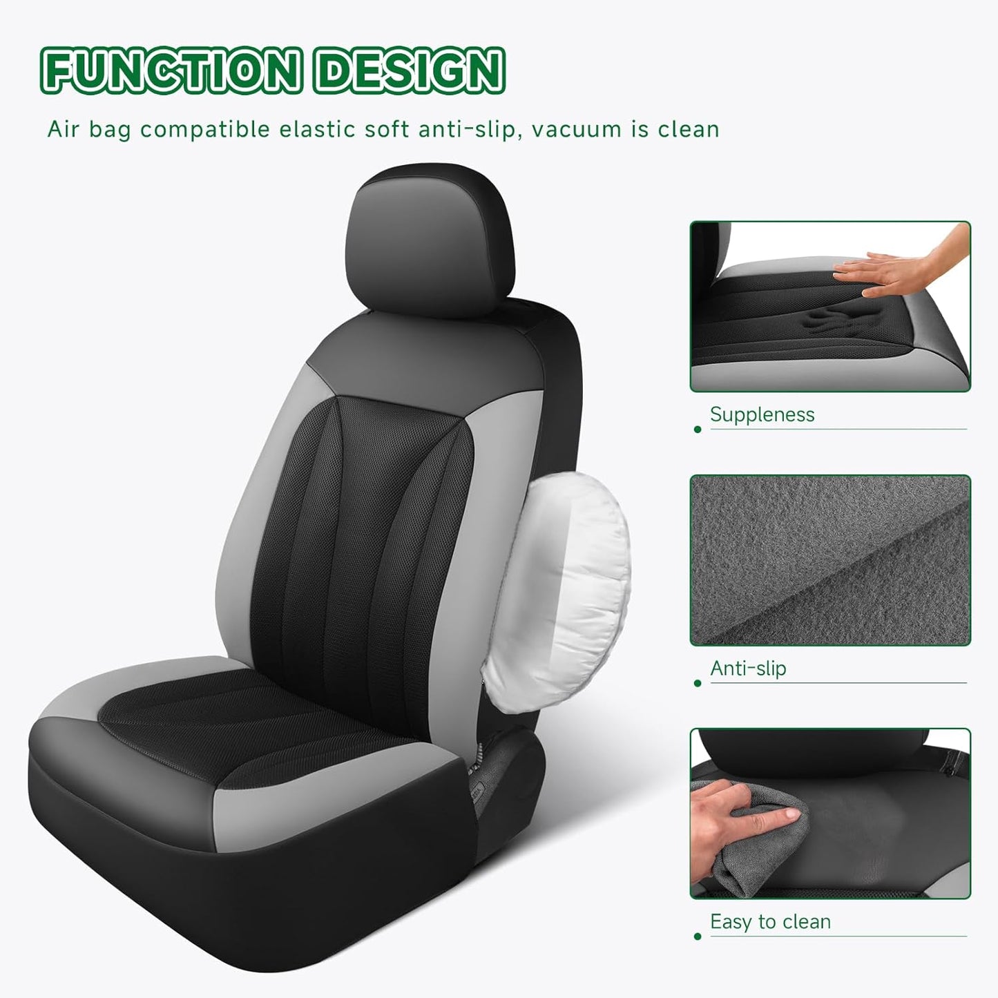 GIANT PANDA Fit Chevy Silverado 1500 2500 3500 Front Car Seat Cover, 3D Air Mesh Breathable Seat Protector, Grey(2-Pack)