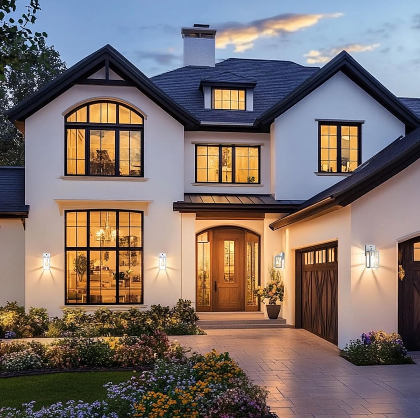 PARTPHONER Dusk to Dawn Outdoor Light Fixtures, 2-Pack Sensor Porch Lights, Waterproof Exterior Wall Sconce Lighting Lamp, Waterproof Wall Lantern for House, Doorway, Garage (Silver)