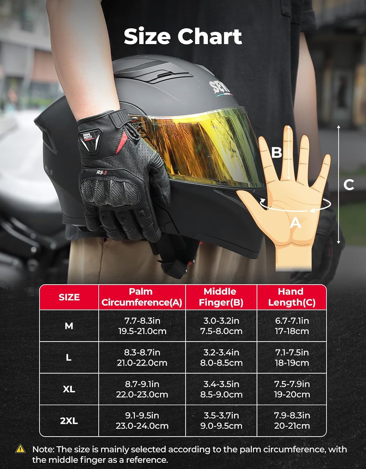 KEMIMOTO Sheepskin Leather Motorcycle Gloves for Men, Protective Motorcycle Gloves for Motocross Motorbike Dirt Bike Bicycle Racing ATV UTV