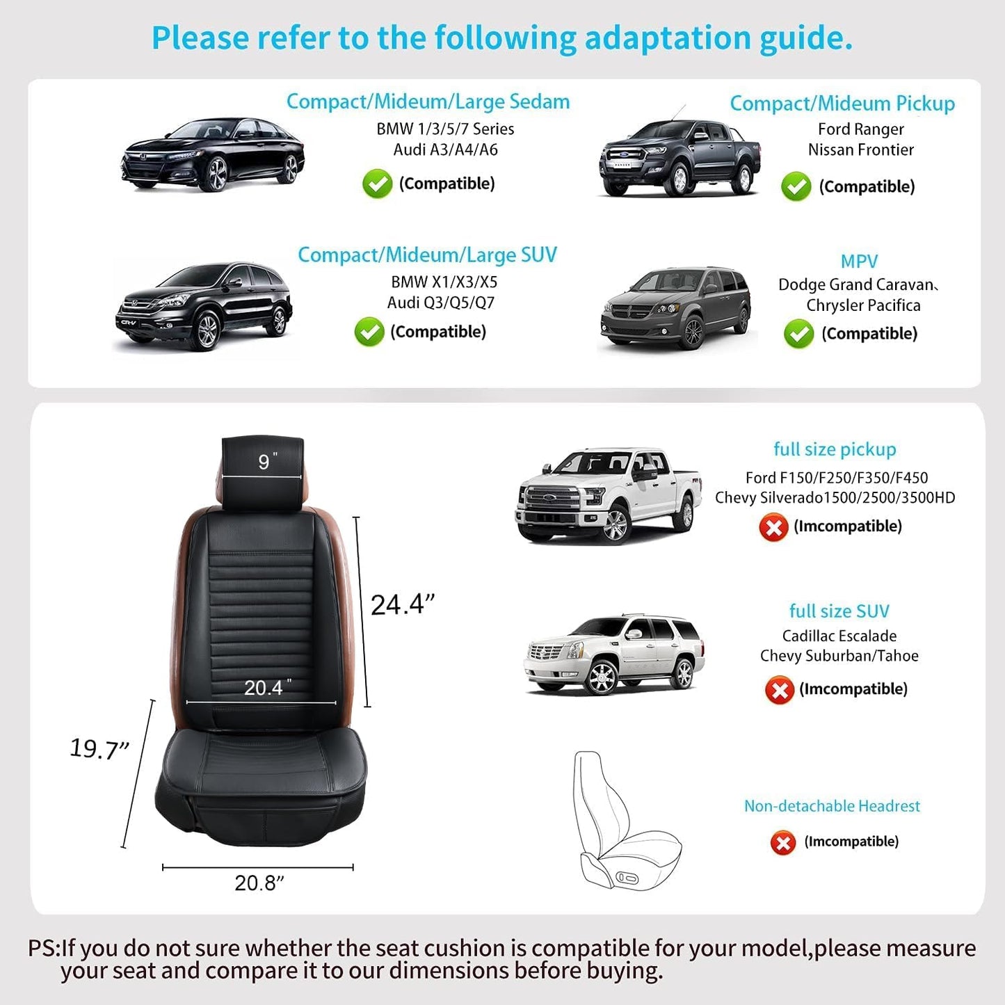 Universal Leather Car Seat Covers Full Set, Car Seat Cushion Covers Protector for Cars SUV Pick-up Truck Van Interior Accessories(Black)