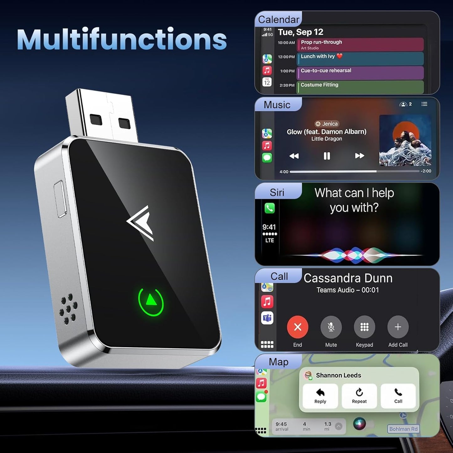 Wireless CarPlay Adapter for iPhone, Convert Wired to Wireless Apple car play Adapter, Mini Size with Extension Cable USB & USB-C/Type-C, Stable Control & No Delay,For cars in 2016 or later