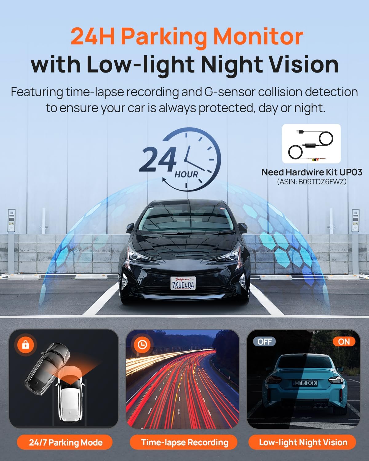 70mai Dash Cam Front and Rear - 2.5K+1080P Dual Dash Camera with HDR, Super Night Vision, F1.55 Aperture, 24H Parking Mode, Built-in Wi-Fi & GPS, G-Sensor, Loop Recording, 64GB Card Included (A410)