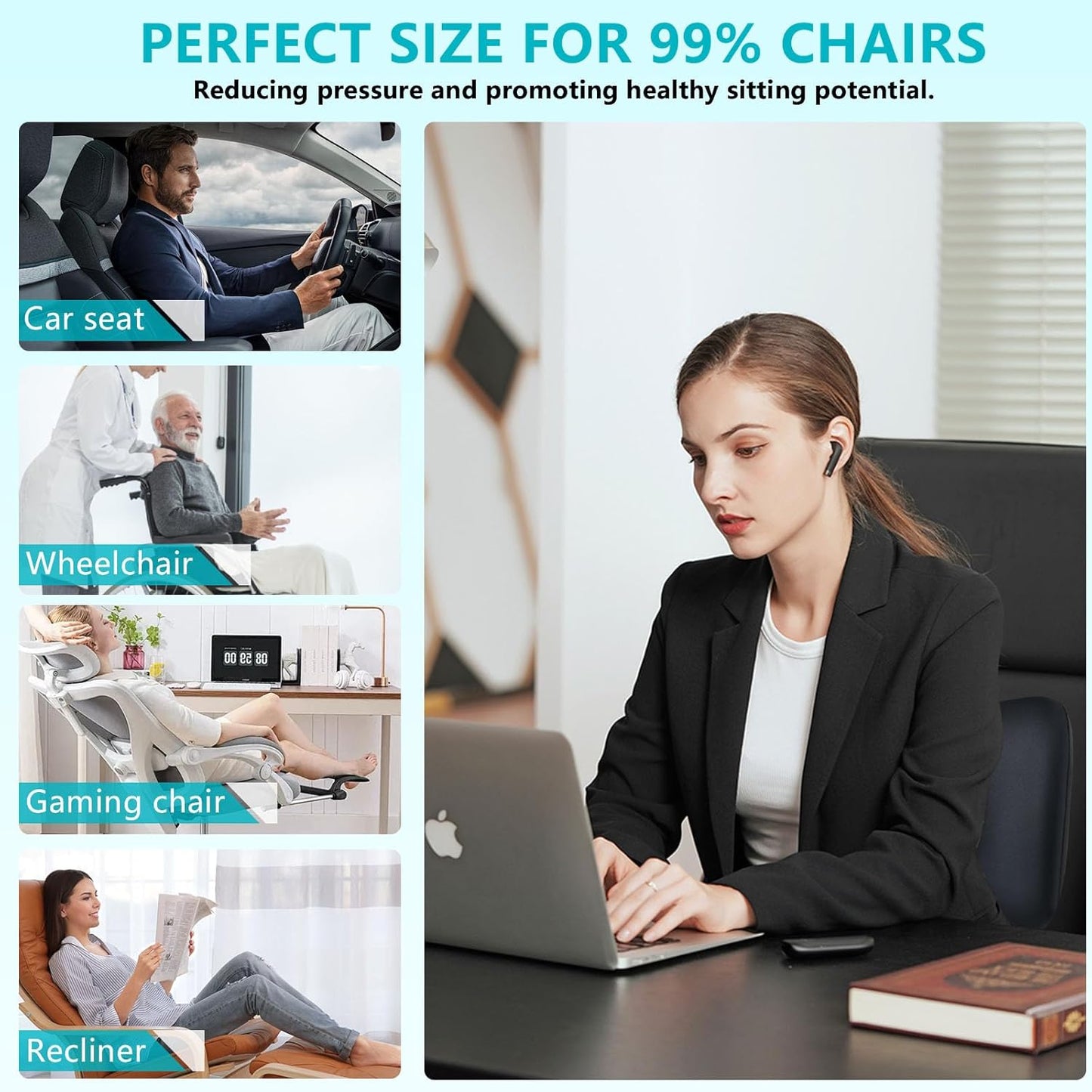 FLORICH 3 PCS Seat Cushion for Carseat Lumbar Support Pillow Car Neck Headrest Pillows Memory Foam Seat Pads Pressure Relief Back Cushion for Office Chair(Black)