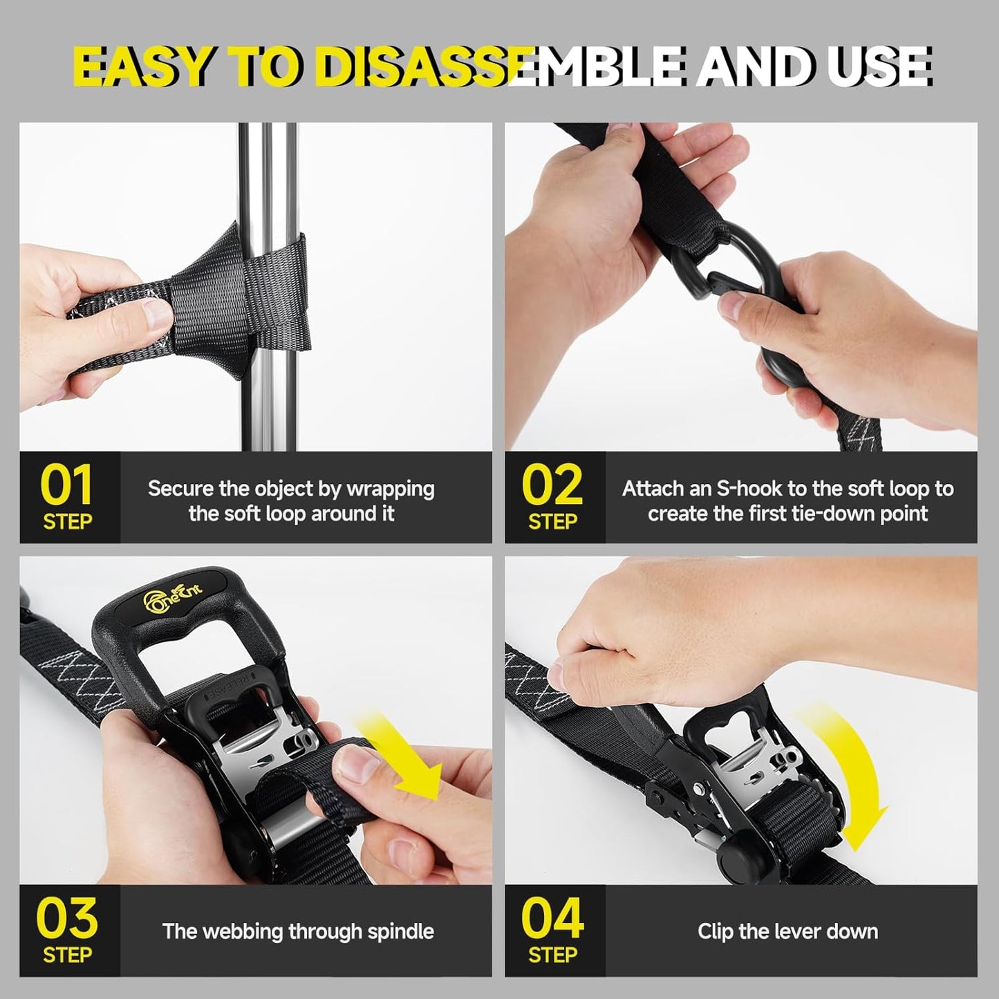 4Pcs 1.6”x16ft Heavy Duty Ratchet Straps with Padded Handles+Coated S Hooks+Soft Loop Tie-Downs-6000 Pound Break Strength for Ratchet Strap Tie Down Kit