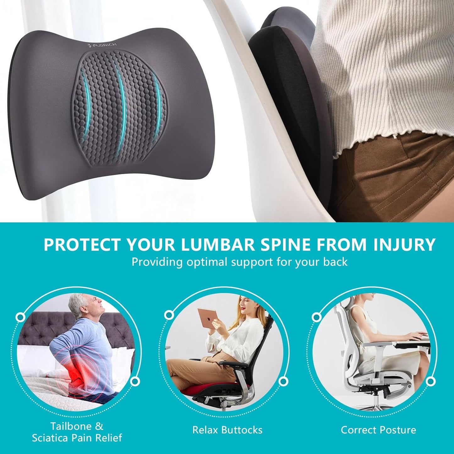 FLORICH Car Seat Cushion and Back Support for Office Chair Memory Foam Chair Cushions Pressure Relief Seat Pads with Gel Massage Point Lumbar Support(Grey)