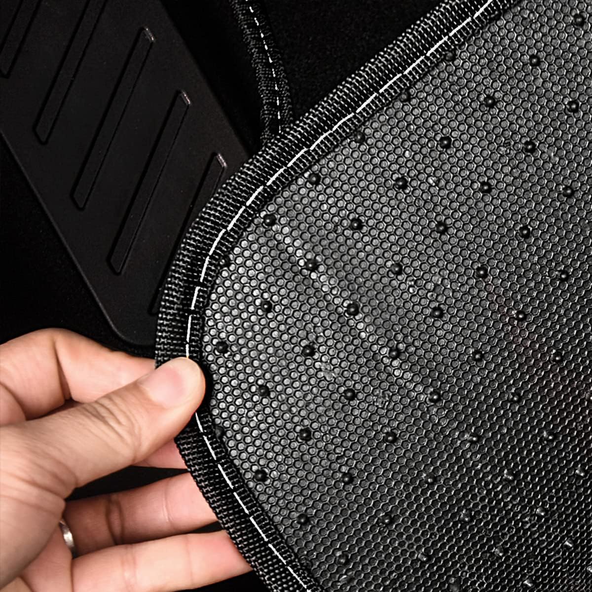 CAR PASS Rainbow Waterproof Universal Fit Faux Leather Car Carpet- Anti-Slip Nibbed Backing Floor Mats for SUV, Vans, Sedans, Trucks, Automotive Set of 4 (Black with Gray)