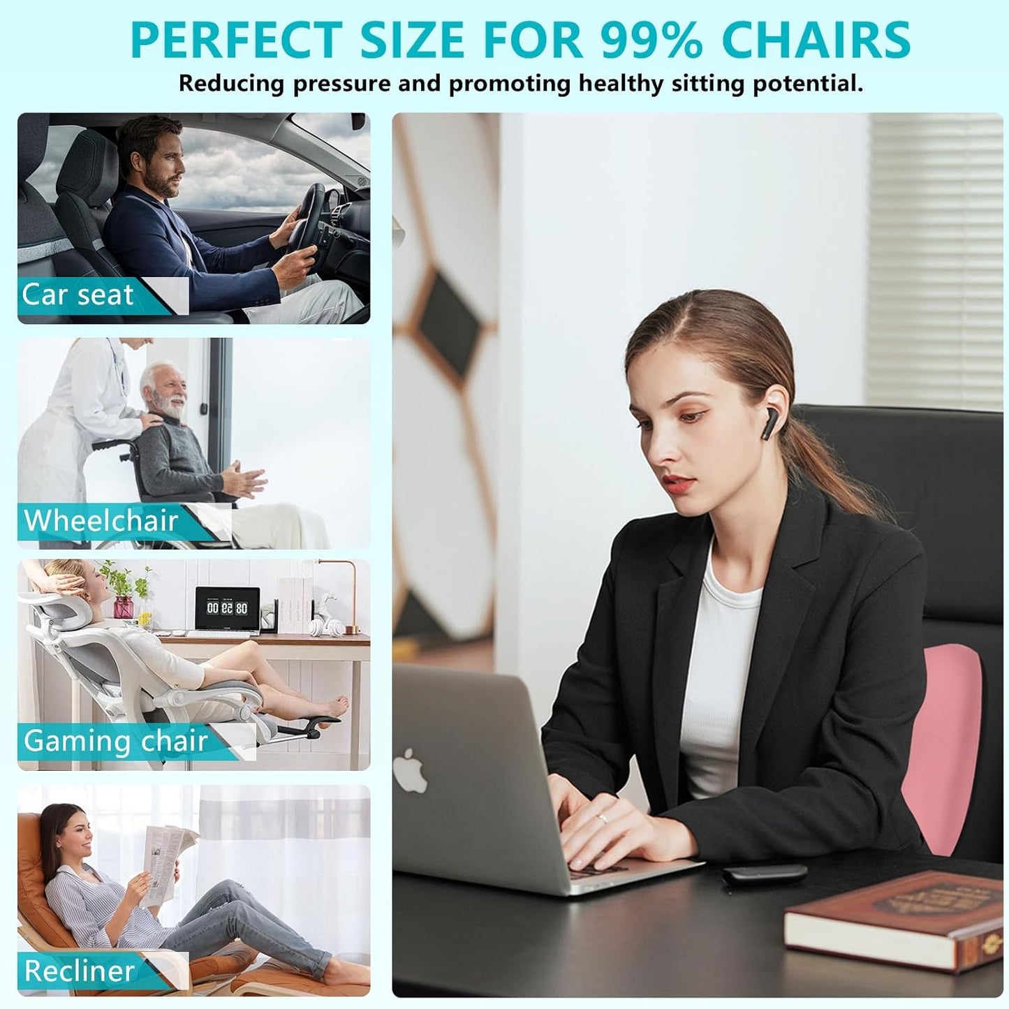 FLORICH Lumbar Support with Car headrest Back Pillow for Chair Headrest Pillow with Gel Memory Foam Massage Point Lumbar Support(Pink)