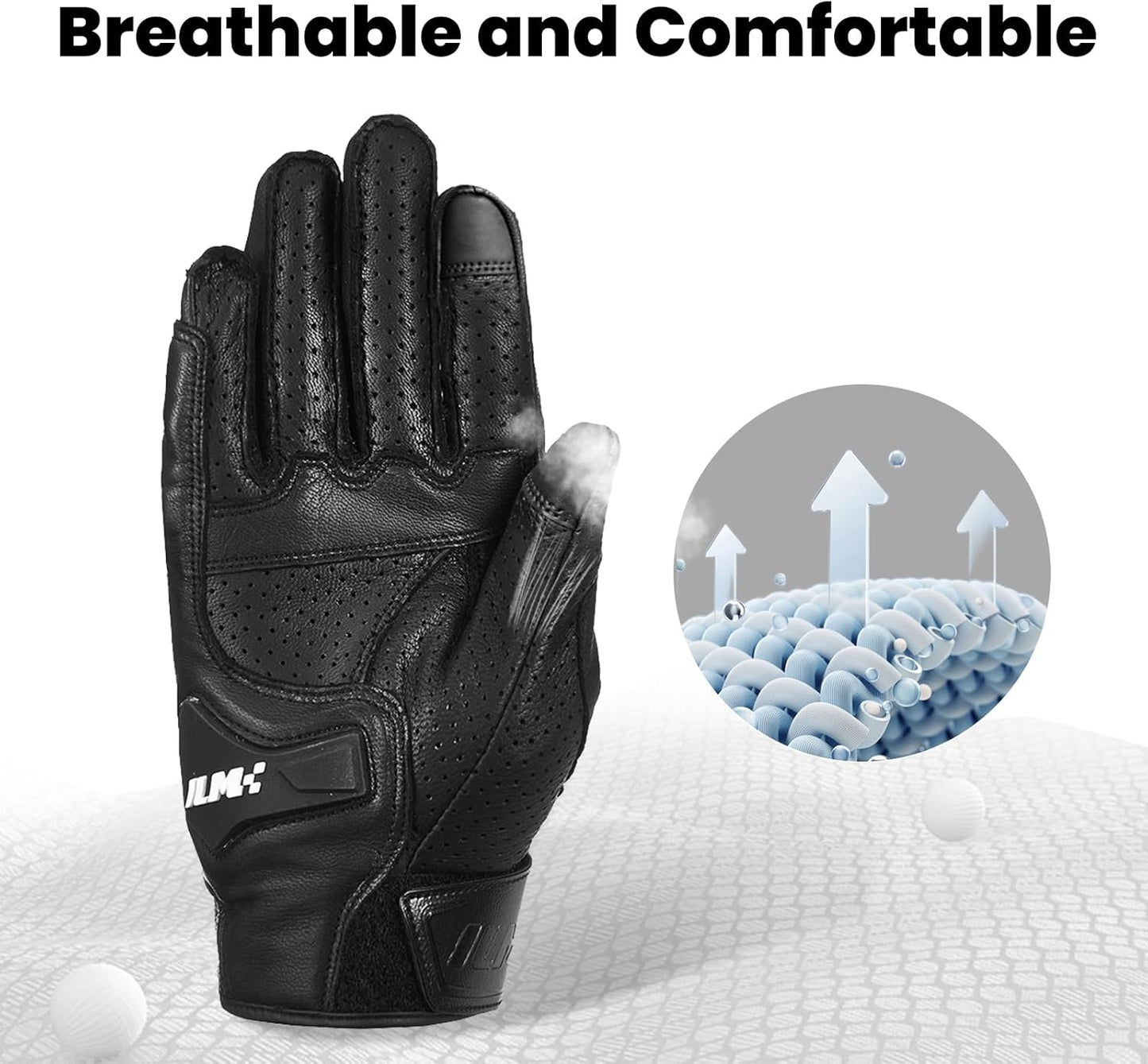 ILM Goatskin Leather Motorcycle Motorbike Powersports Racing Gloves Touchscreen for Men and Women Model DN01(XL, Black Perforated)