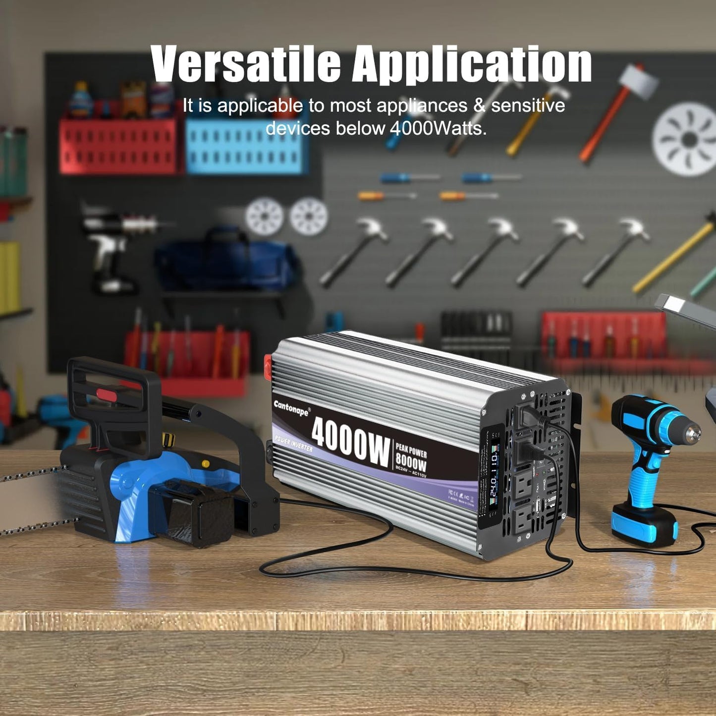 4000 Watt Power Inverter, Car Inverter 24V DC to 110V/120V AC Converter with LCD Display, 4 AC Outlets, USB Port & Remote Controller for RV, Truck, Off-Grid Solar System