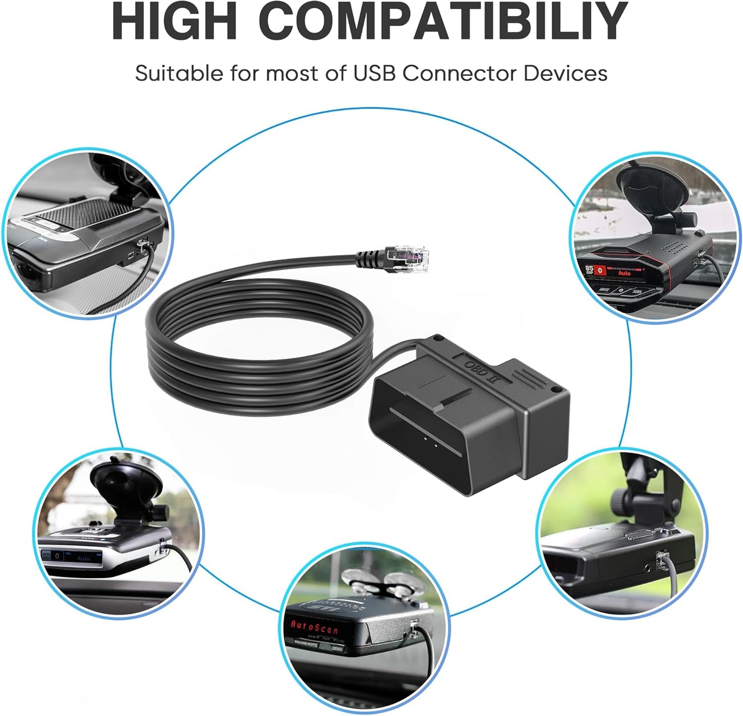 OBD Power Cable for Radar Detector - OBD to RJ11 Charger Cable Compatible With Escort MAX 360, Passport, Uniden R1/R3, Beltronics, Radenso XP and More