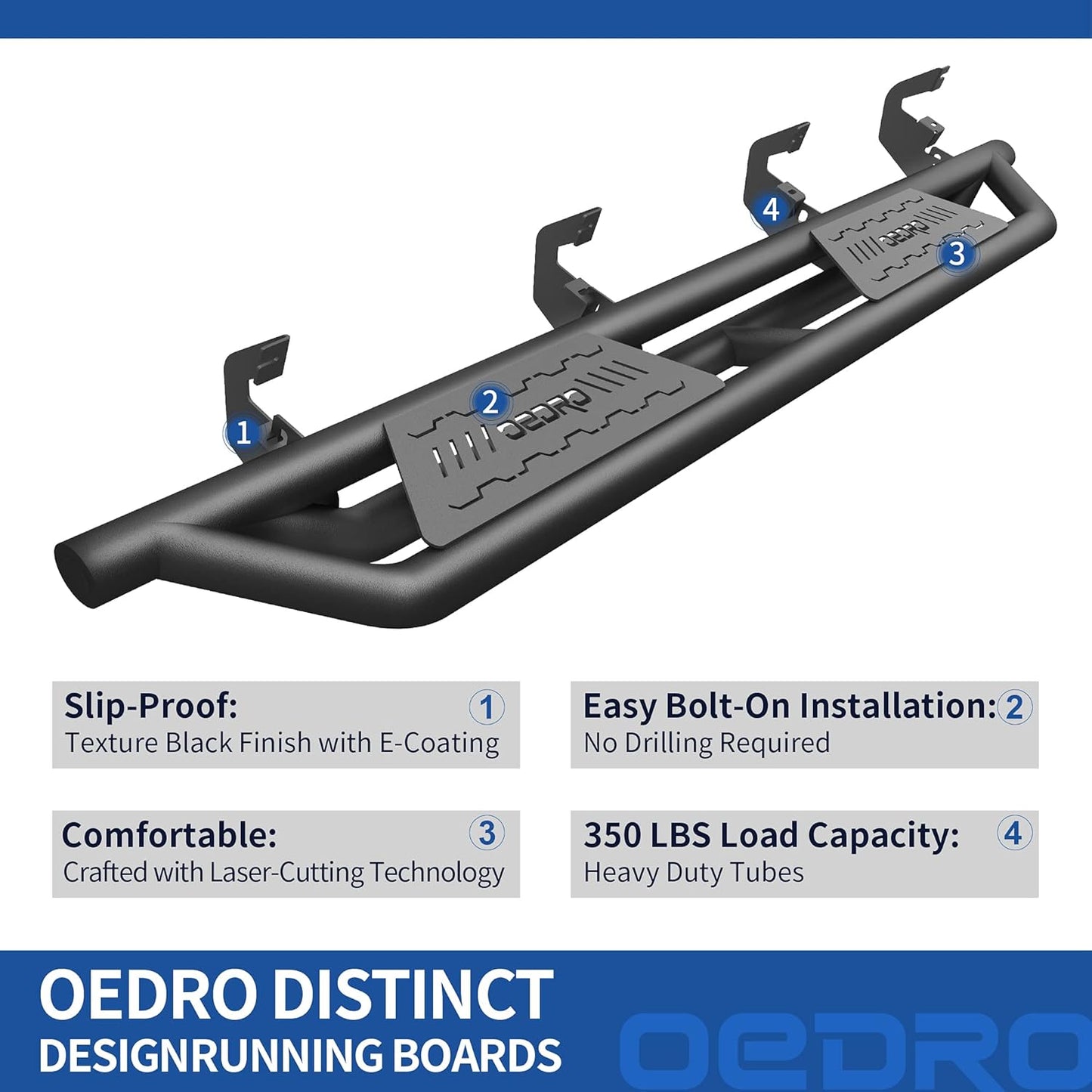 OEDRO Running Boards Compatible with 2019-2025 Chevy Silverado/GMC Sierra 1500, 2020-2025 2500HD 3500HD Crew Cab(Excl. 2019 1500 LD/Limited), Bolt-on Side Steps Steel Nerf Bars