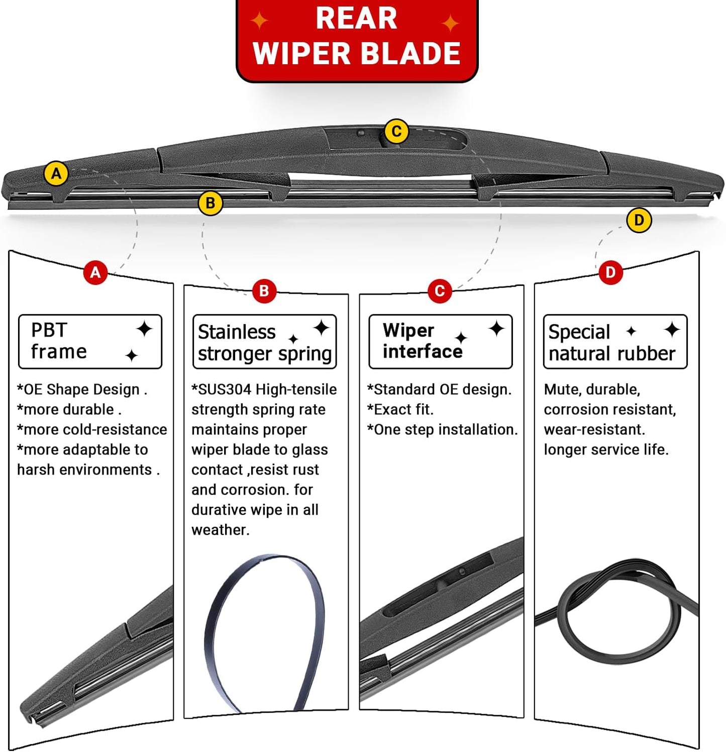 Windshield Wiper Blades Replacement for 2003-2009 Honda Element / 2009-2014 Nissan Cube Original Factory Quality Front Rear Wipers Blade Set for My Car - 20" 20" 12" (Pack of 3)
