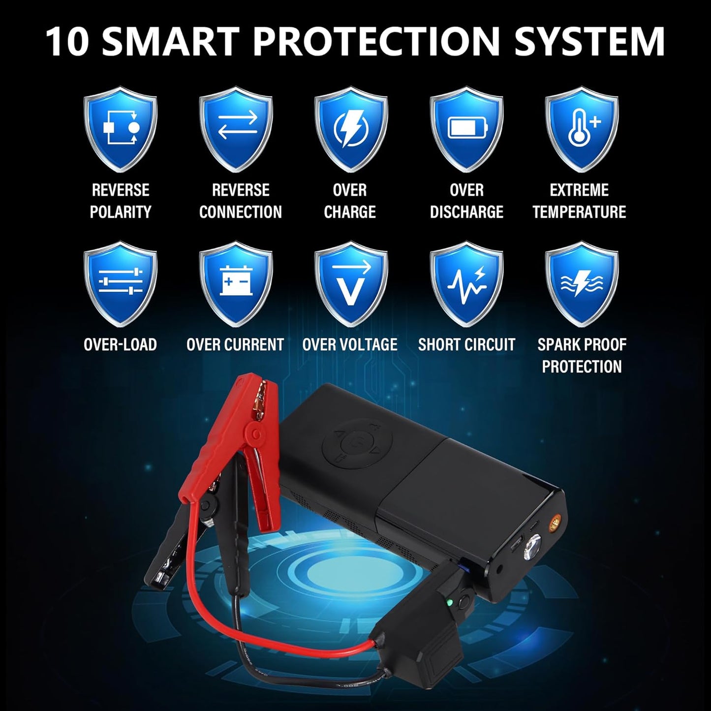 Car Jump Starter, 3000A Car Battery Jump Starter Pack for Up to 9.0L Gas and 7.0L Diesel Engines, 12V Auto Battery Booster, Portable Jump Box with LED Light & Jumper Cable (Black)