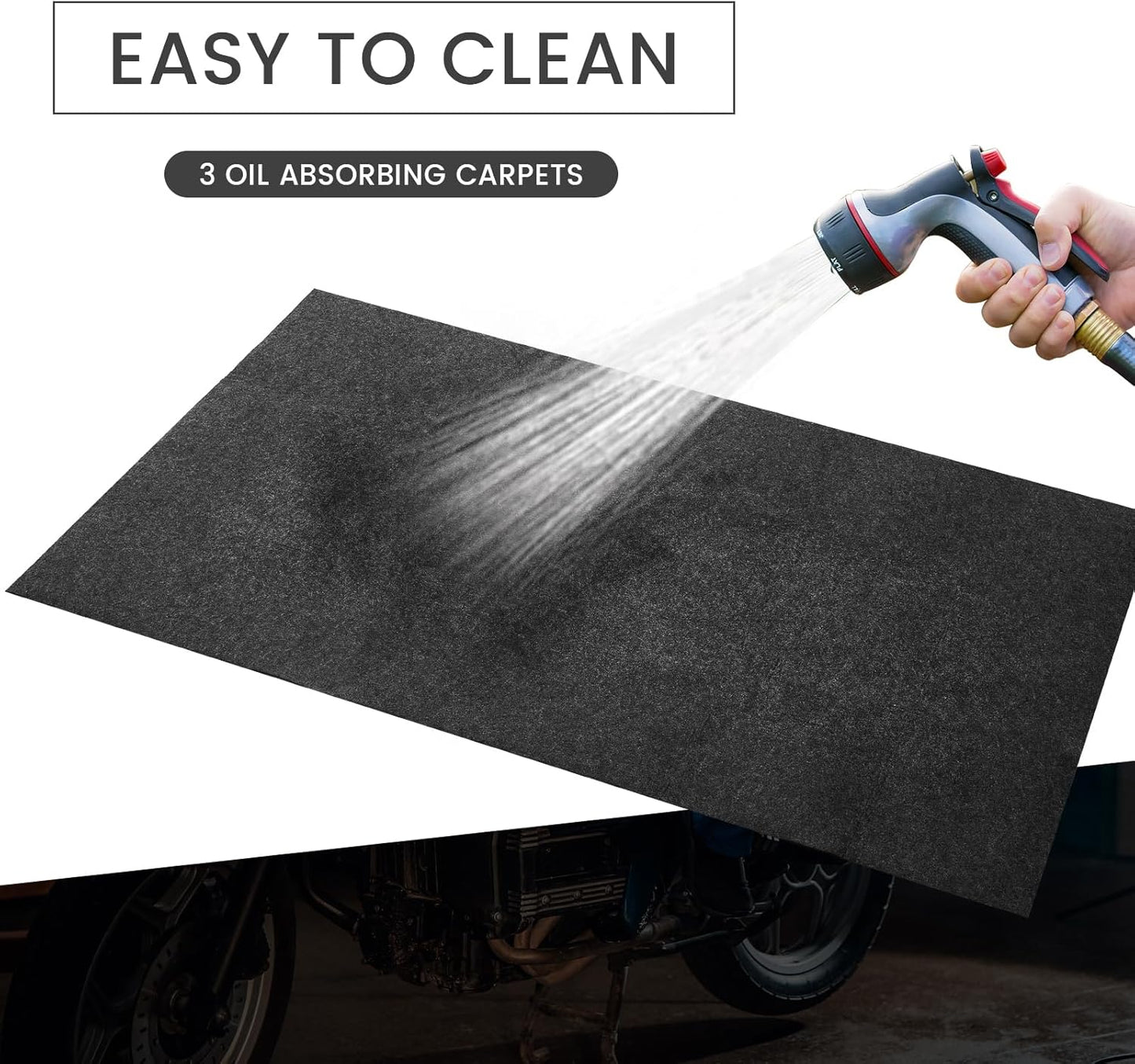 3 Pcs 36 x 60 Inch Oil Spill Mat for Driveway Garage Under Car Leaks Absorbent Oil Pad, Black Rubber Mat Garage Floor Protecting with Waterproof Backing, Reusable, Washable, Non Slip