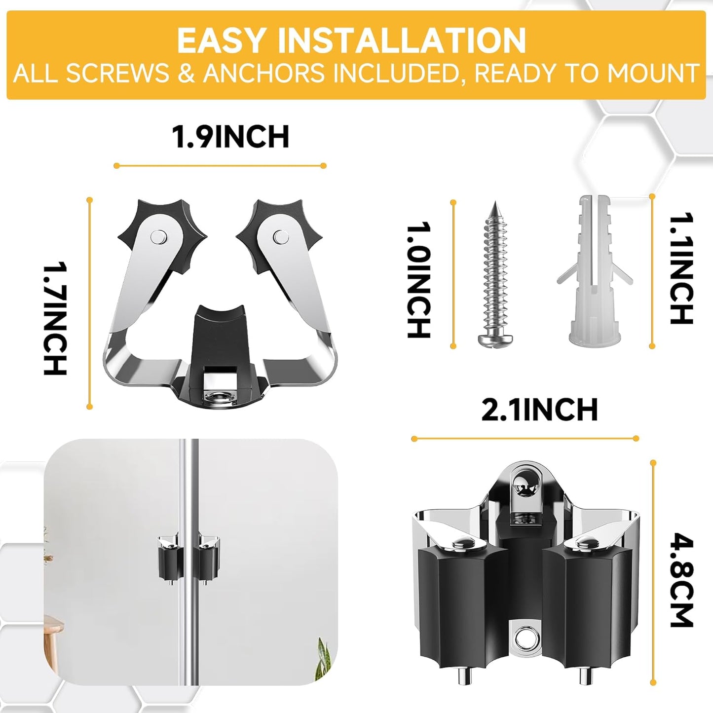 Broom Holder Wall Mount – 12 Pack Broom Rack with Star Shaped Rubber Rollers & Nickel Plated Brackets for Strong Grip and Long Life – Ideal for Garden Tools Organization