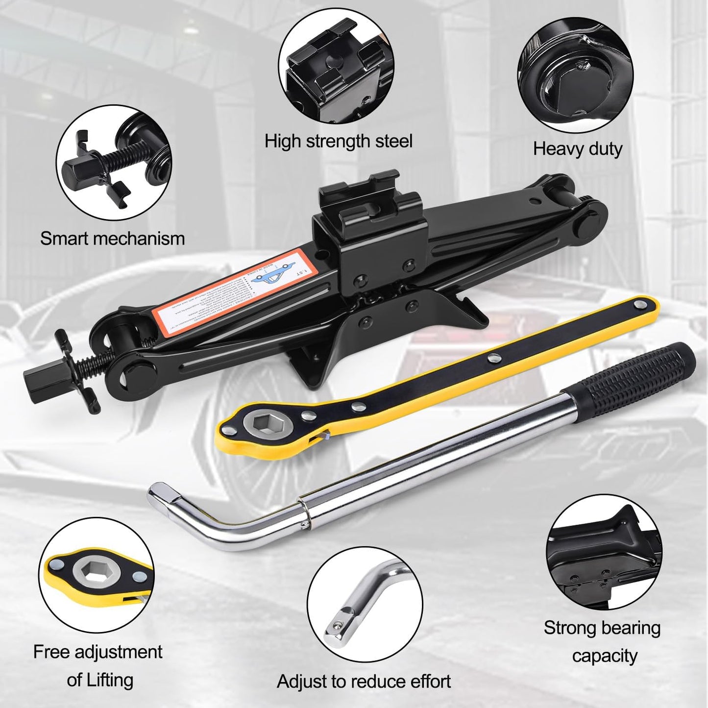 Scissor Car Jack 1.5Ton(3306lbs) Tire Changing Kit with Lug Wrench - Emergency Kit for Car, SUV, MPV