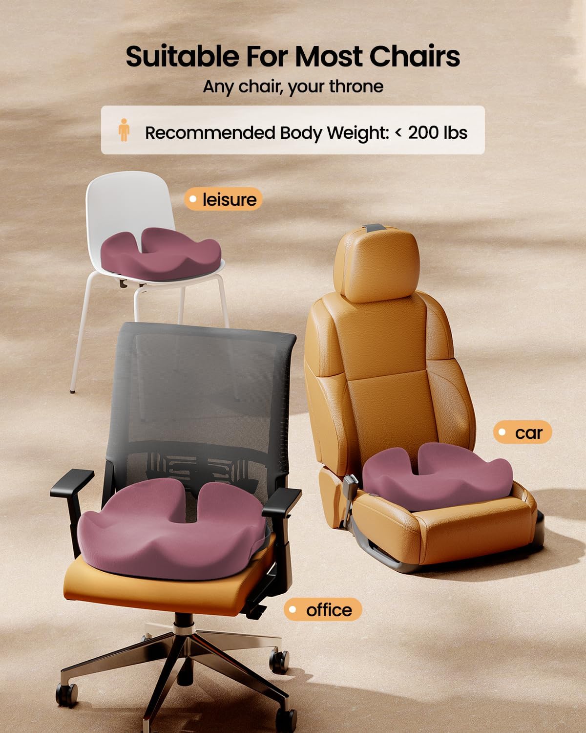 ProtoArc Seat Cushion, Office Chair Cushion for Sciatica, Coccyx Cushion, Ergonomic Memory Foam Seat Cushion for Car, Home, Pressure Relief Pad for Hip, Tailbone, All Day Comfort - Wine Red