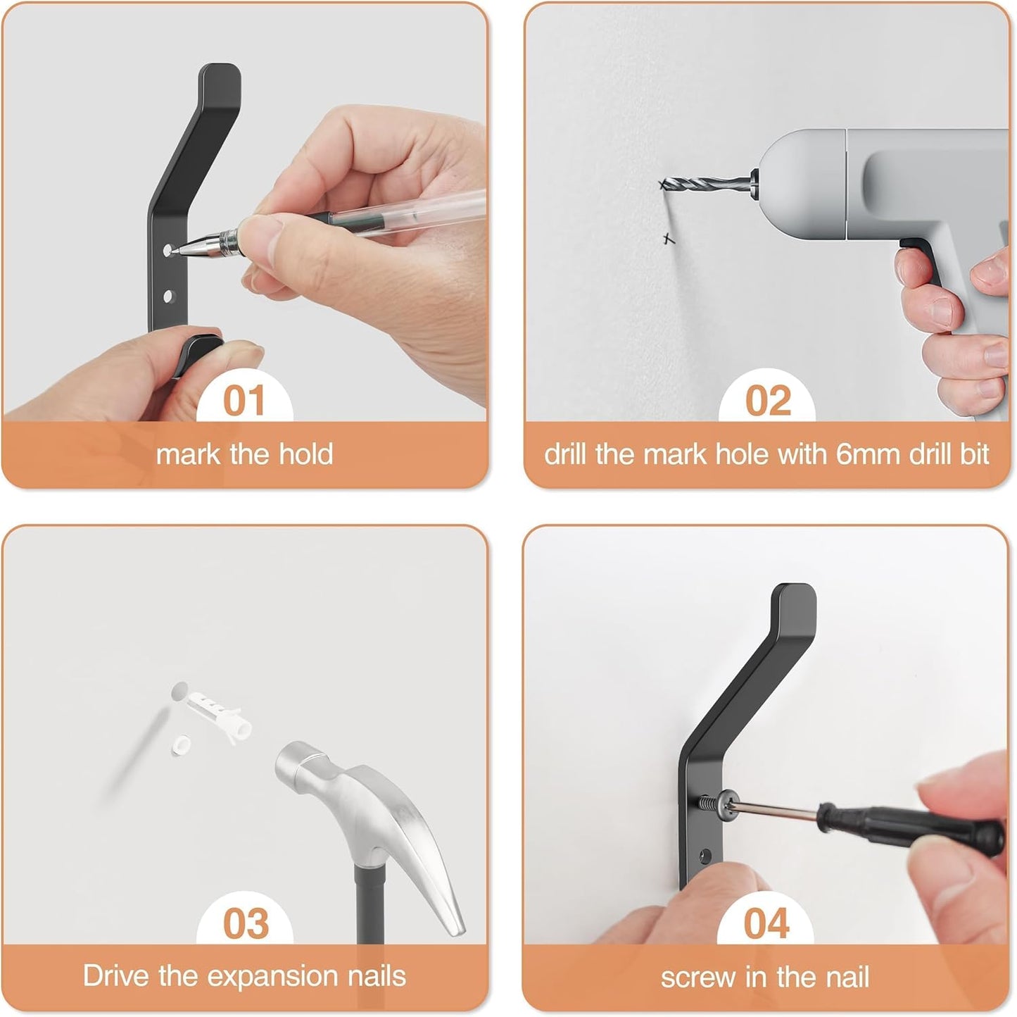 Coat Hooks Wall Mount for Hanging: 20LB Sturdy Hanger for Backpack, Towel, Bag, for Closet, Bathroom, Door, Mushroom, Stainless Black 4 Pack, 3.75"