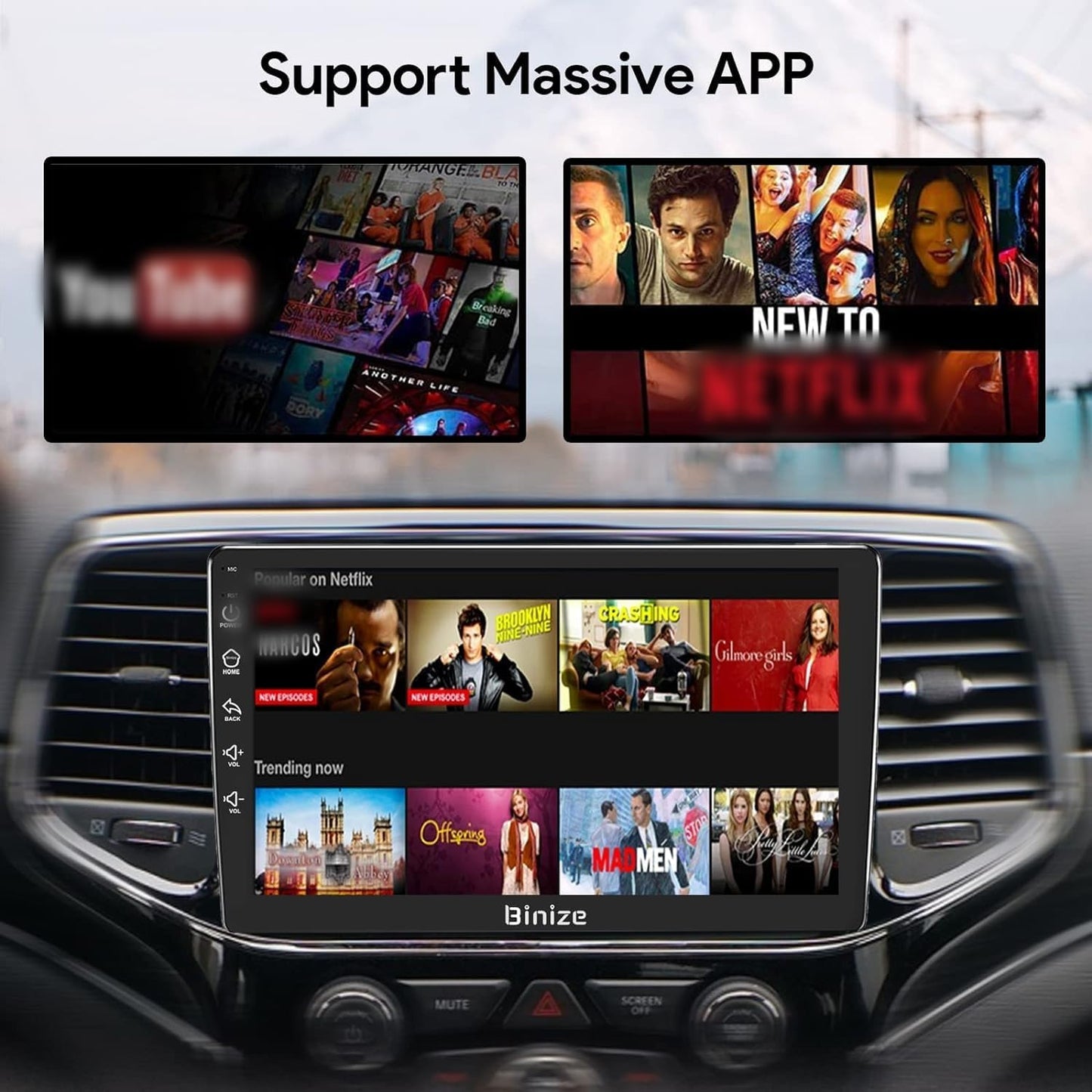 BINIZE Android Double Din 10.1 Inch Touch Screen Bluetooth Car Radio,Radio with Wireless Carplay&Android Auto,GPS Navigation Receiver,Bluetooth,FM,Dual USB,Mirror Link,Support Backup Camera【2+32】