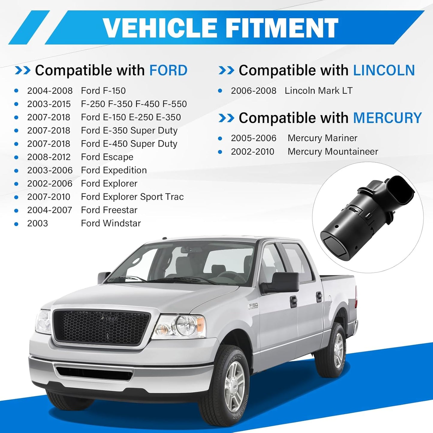 4 Pack Backup Rear Parking Aid Assist Sensor Compatible with Ford F150 F250 F350 E-150 E-250 Escape Explorer Lincoln Mercury Mariner Mountaineer - Replace# 684-029 3F2Z15K859BA 4F2315K859AA T36006