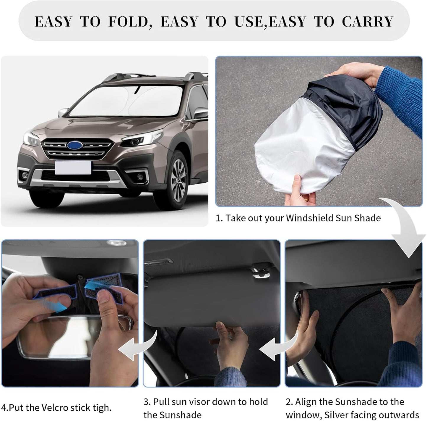 Sun Shade Sunshade for Subaru Outback Windshield Cover,4-Layer Front Window Shade Custom fit 2020-2024 2025 Outback SUV,Base,Premium,Limited,Touring Sun Visor 240T Retractable Shade Car Accessories