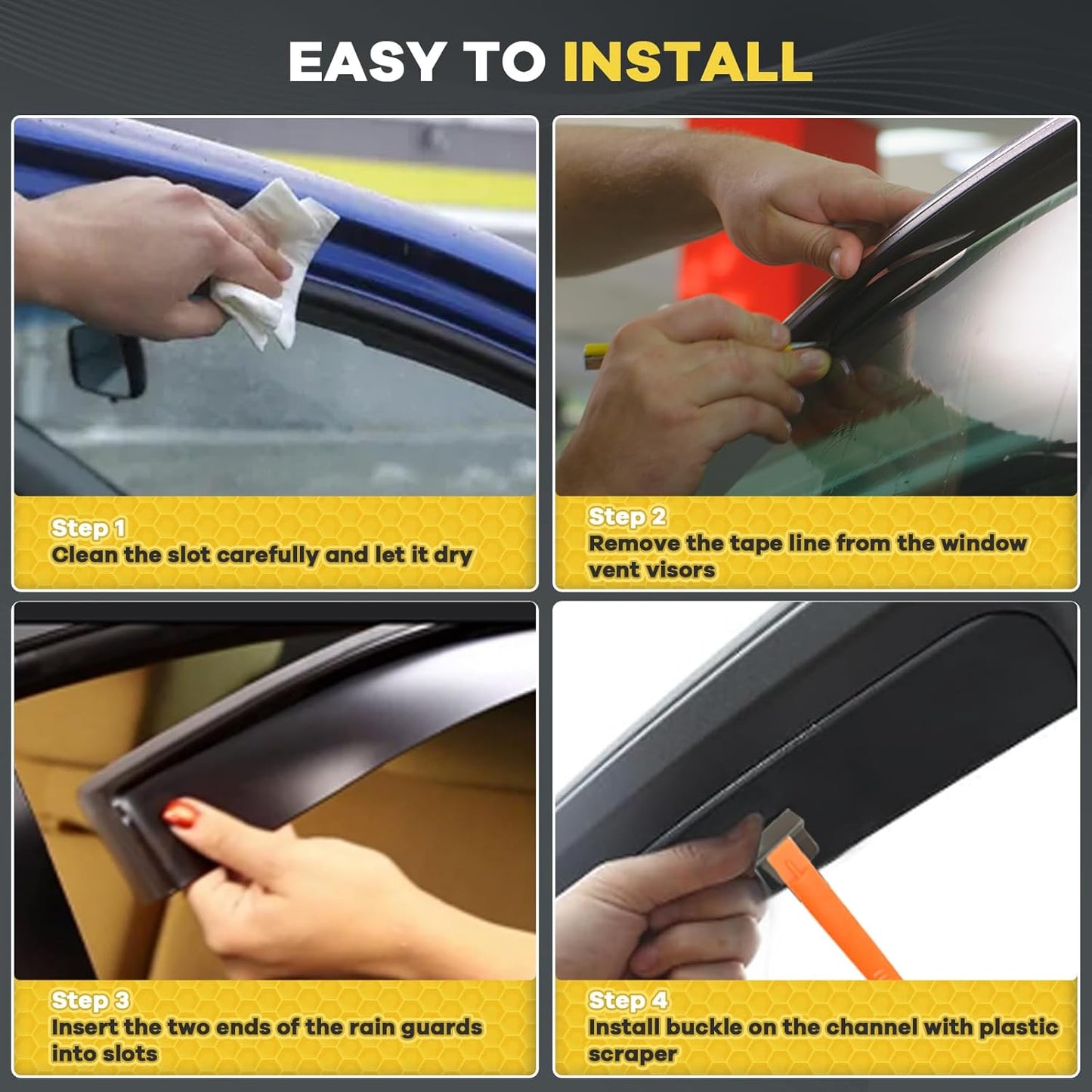 4PCS in-Channel Rain Guards for 2011-2020 Jeep Grand Cherokee, Durable Window Visors Side Wind Deflectors, Vent Shade Shield, 2011 2012 2013 2014 2015 2016 2017 2018 2019 2020