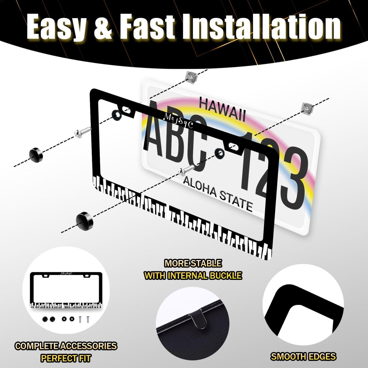 Piano Music License Plate Frame Music Notes License Plate Holder Stainless Steel Front and Rear Car Tags Auto Parts Funny License Plate Decoration with Screws for Men Women s 12.2"x 6.2"