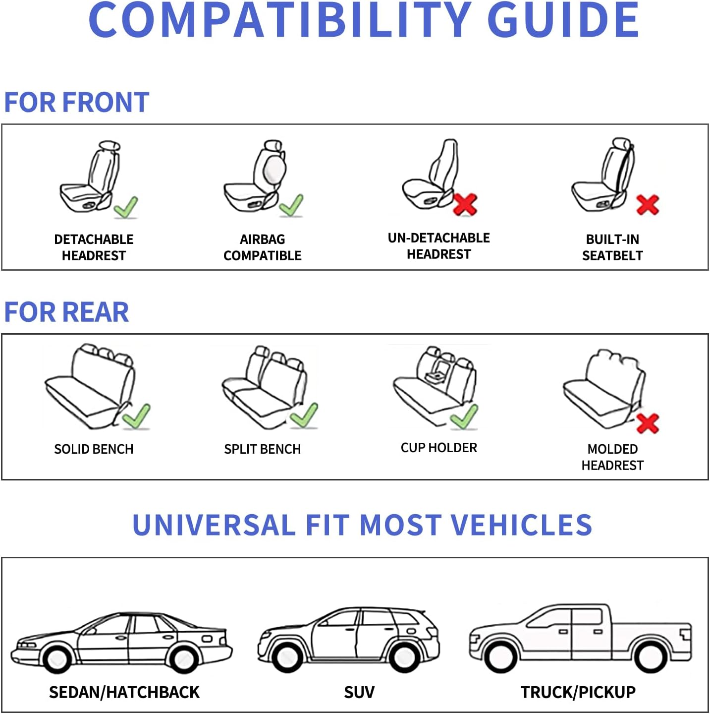 Seat Covers for Cars, Waterproof Seat Covers, Leather Car Seat Covers 2 Pack, Universal Seat Cushion Protector for Most Cars Black