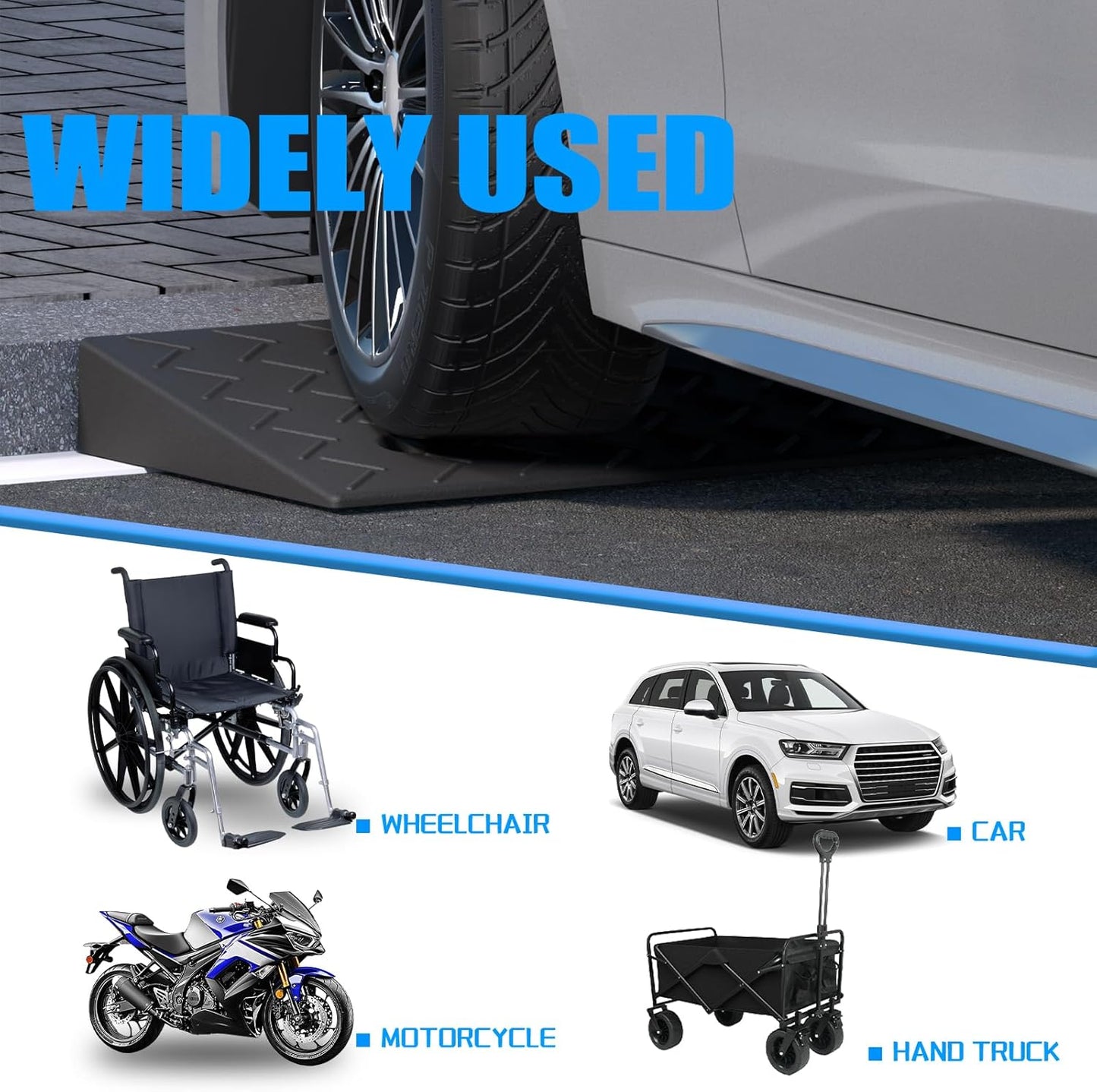 2 Pack 3.1'' Rise Rubber Curb Ramp Heavy Duty Loading Rubber Curb Ramps 3 Tons Driveway Ramp Car Slope Ramp for Loading Dock Bike Vehicle Warehouse Sidewalk Wheelchair (3.1" H)