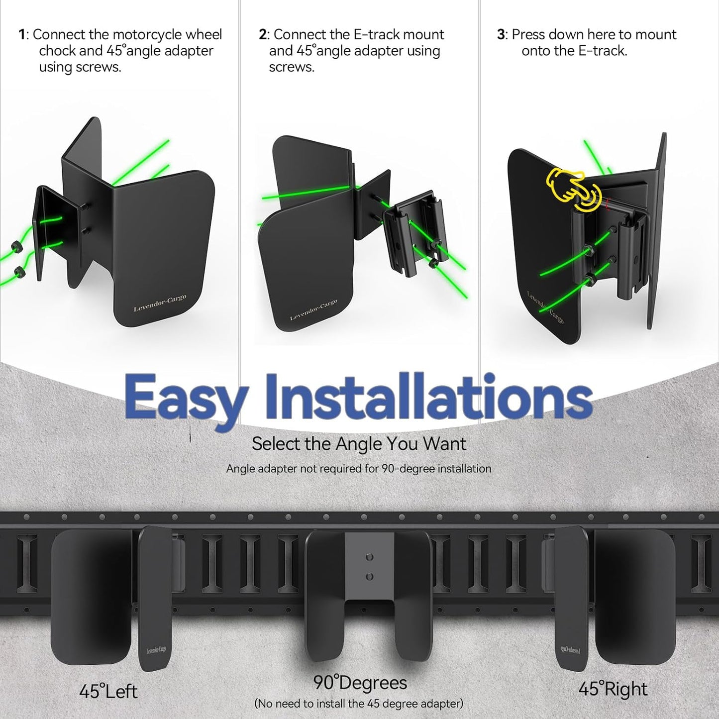 4 Pack E-Track Dirt Bike Wheel Chock Supports tire up to 6",Black,Heavy Duty 10 Gauge Steel E-Track Wheel Chock for Motorcycle,E-Track Wheel Chock for Trailer & Trucks & Garage,E-Track Accessories
