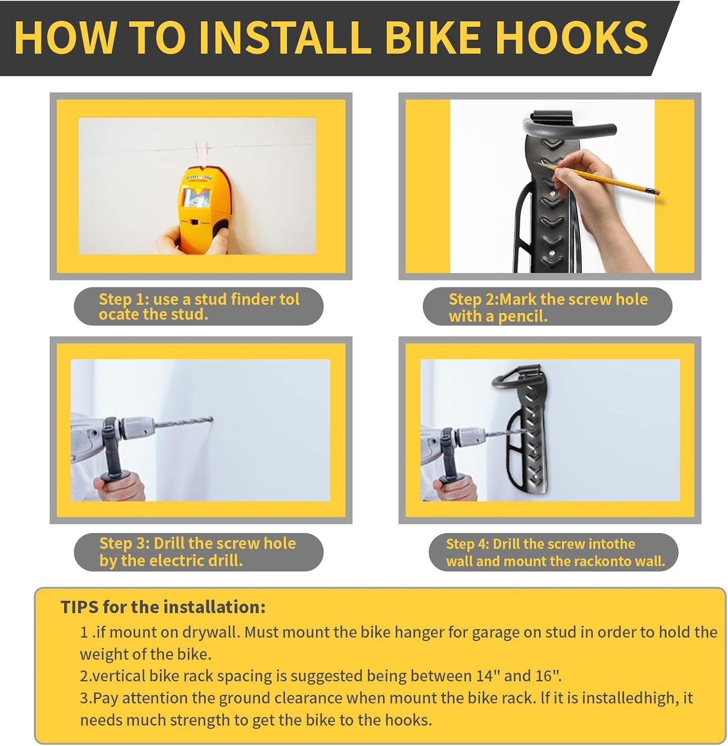 Vertical Bike Rack Wall Mount for Garage–Heavy-Duty Steel Bicycle Hook for Indoor Storage, Space-Saving Holder for Road, Mountain & Hybrid Bikes, Fits Tires Up to 2.6" Wide (1 Pack)