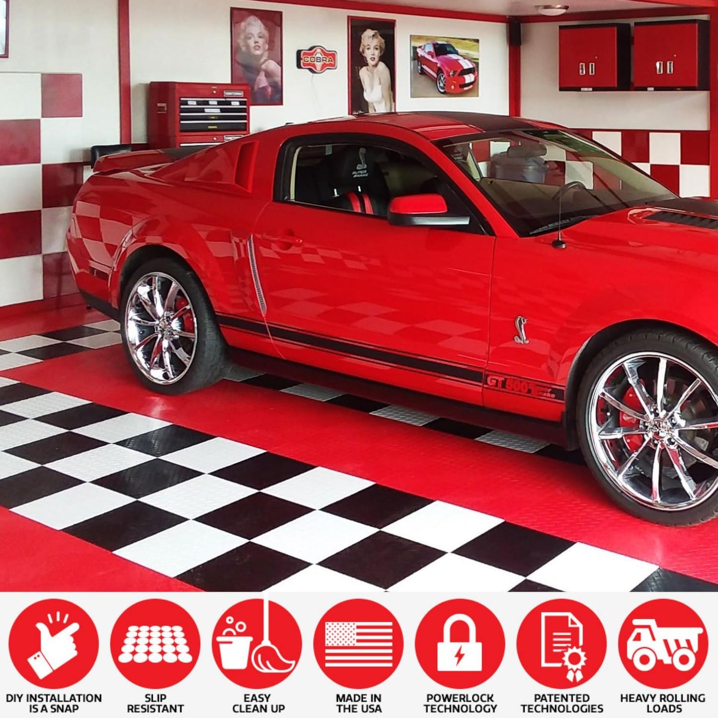 Big Floors RaceDeck Diamond Plate Design, Durable Interlocking Modular Garage Flooring Tile (Graphite, 48 Pack of 12 x 12" Tiles)