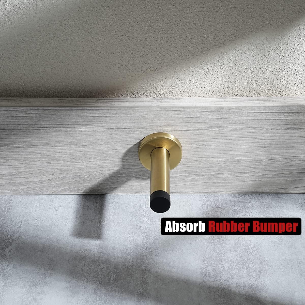 JQK Door Stopper Gold, 304 Stainless Steel Thicken 1mm Sound Dampening Door Stop Bumper Wall Protetor 4 Pack, Brushed Gold, DSB5-BG-P4