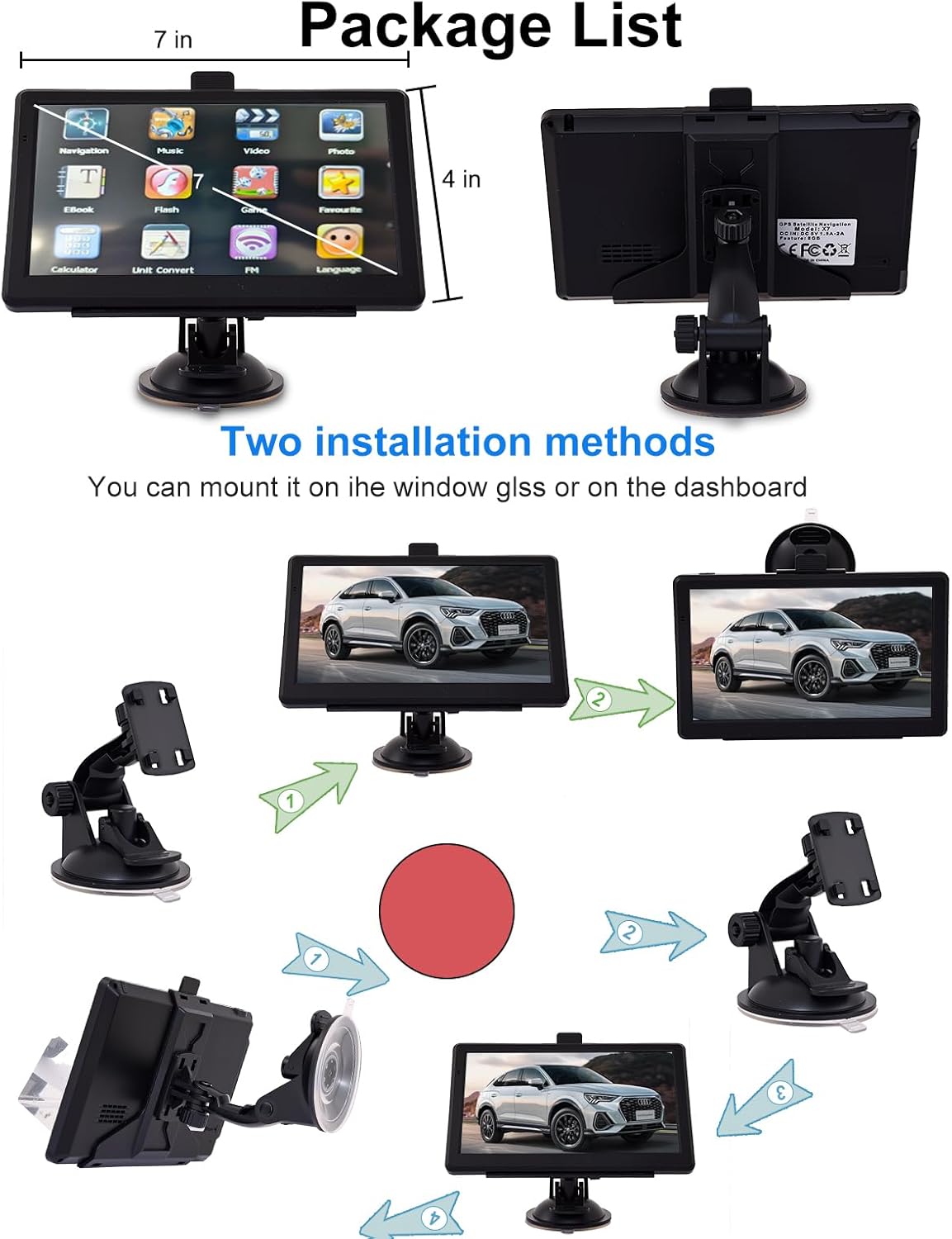 GPS Navigator for Car with 7" Touch Screen & Voice Steering Guidance/Speed/Red Light Warning/Custom Truck Routing,Car GPS Tracker with The Lastest Map-Free Lifetime Updates