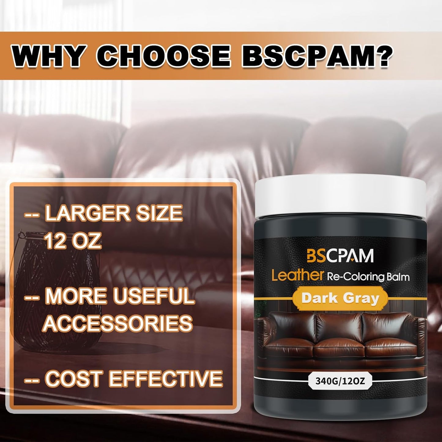 12oz Leather Recoloring Balm & 3.4oz Mink Oil Leather Conditioner kit,Dark Gray Leather Color Repair Kits for Couches, Leather Couch Paint Scratch Repair for Furniture Car Sofa Shoes Leather Dye