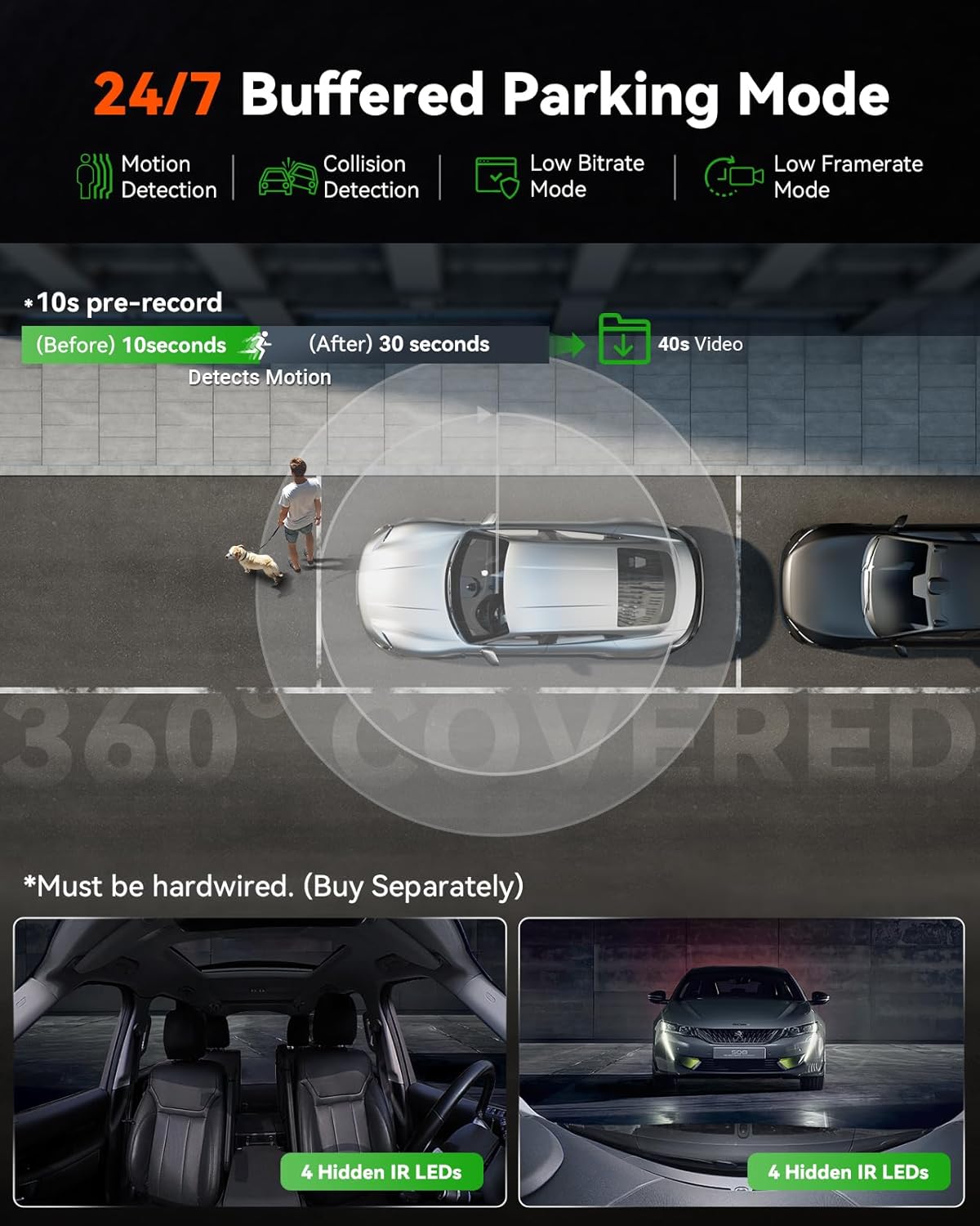 Vantrue E360 Plus 3 Channel 360 Degree WiFi Dash Cam, Dual STARVIS 2, Triple1944P Front Rear and Inside Dashcam, HDR IR Night Vision, GPS, Touchscreen, 24/7 Parking Mode, LTE Support, Support 1TB Max