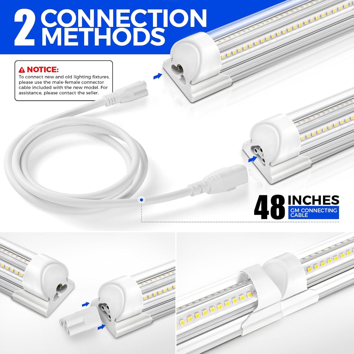 Barrina 8FT LED Shop Light, 100W 15000LM 5000K, Clear Cover Linkable LED Tube Lights, V Shape Integrated T8 Lighting, Ceiling Lights for Garage, Warehouse, Workshop, ETL Listed,10 Pack