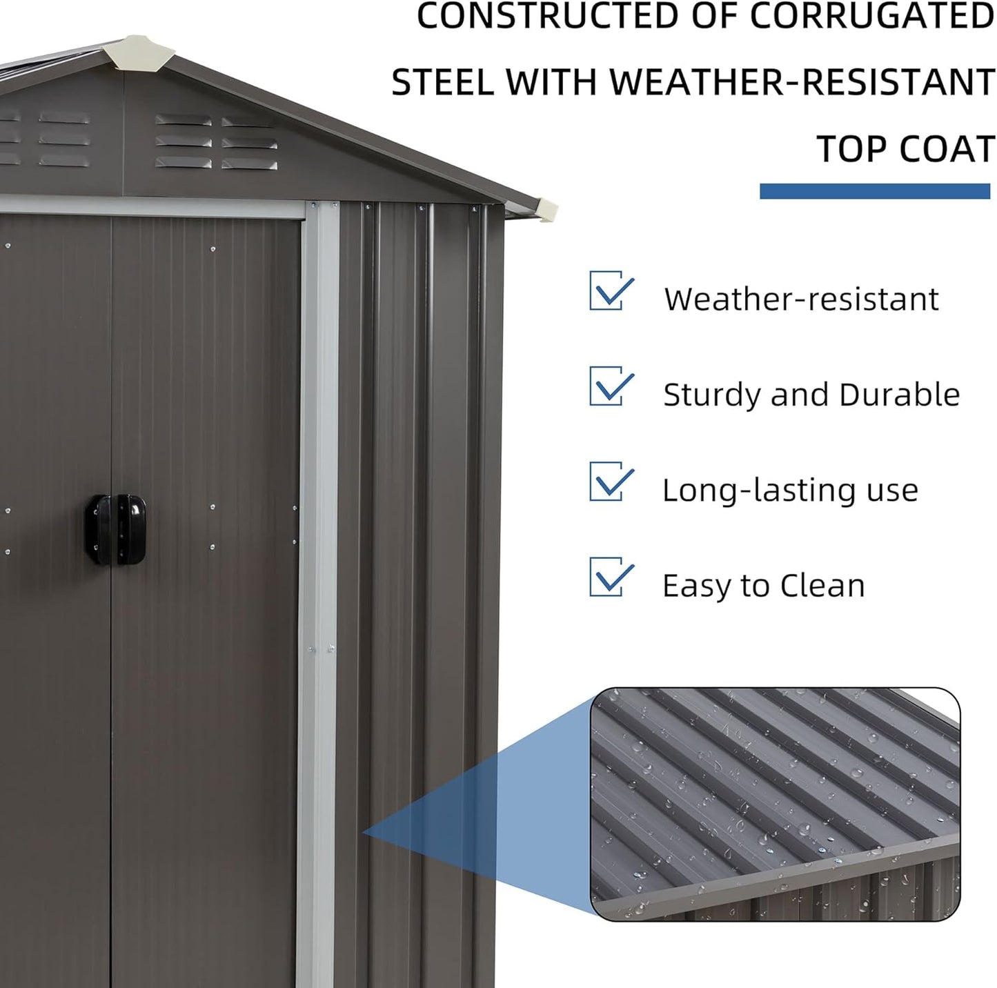 JYQAQA 6x4 FT Outdoor Garden Storage Shed,Waterproof Metal Garden Sheds with Lockable Double Door,Weather Resistant Steel Tool Storage House Shed forPatio,Lawn Gray