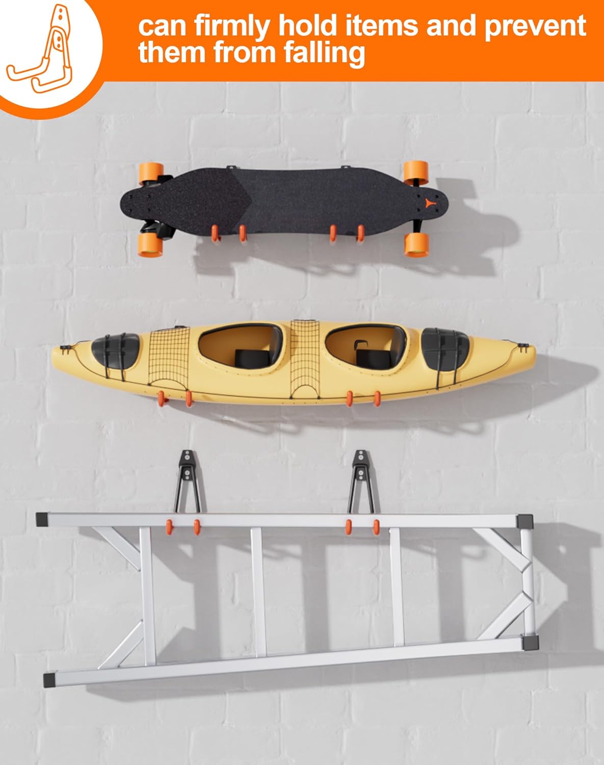 QcoQce 10 Pack Garage Hooks Heavy Duty, Wall Mount Utility Hooks for Hanging Hose, Rake, Shovel and Garden Tools, Anti-Slip Coating, Garage Organization with Screws Included (Orange)