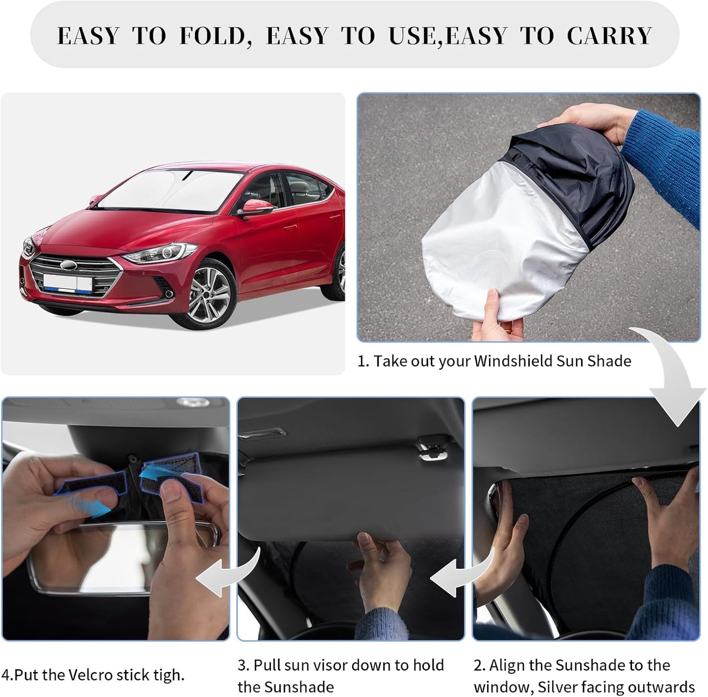 Sun Shade Sunshade for Hyundai Elantra Windshield Cover, 4-Layer Front Window Shade Custom fit Elantra 2016-2020 Sun Visor 240T Retractable Shade Shield Blocks UV Rays Cooler Car Accessories