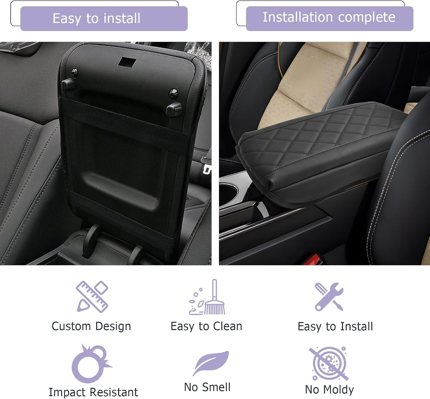 LUWU Center Console Cover Compatible with 2025 Chevrolet Equinox Accessories 2025 Equinox Armrest Cover Center Console Pad 2025 Equinox LT, ACTIV, RS Armrest Console Cover Soft Leather (Black B)