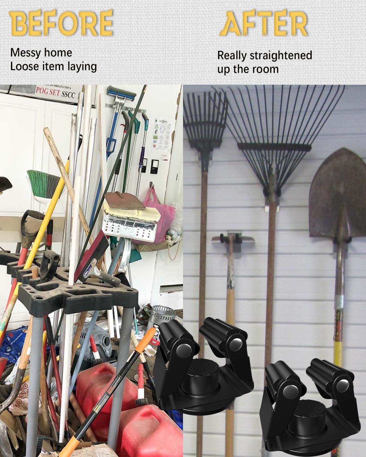 Magnetic Mop Holder, No Drilling Black Steel Magnetic Tool Mount for Home, Kitchen, Laundry, Garage, Workshop - 2 Pack/Black