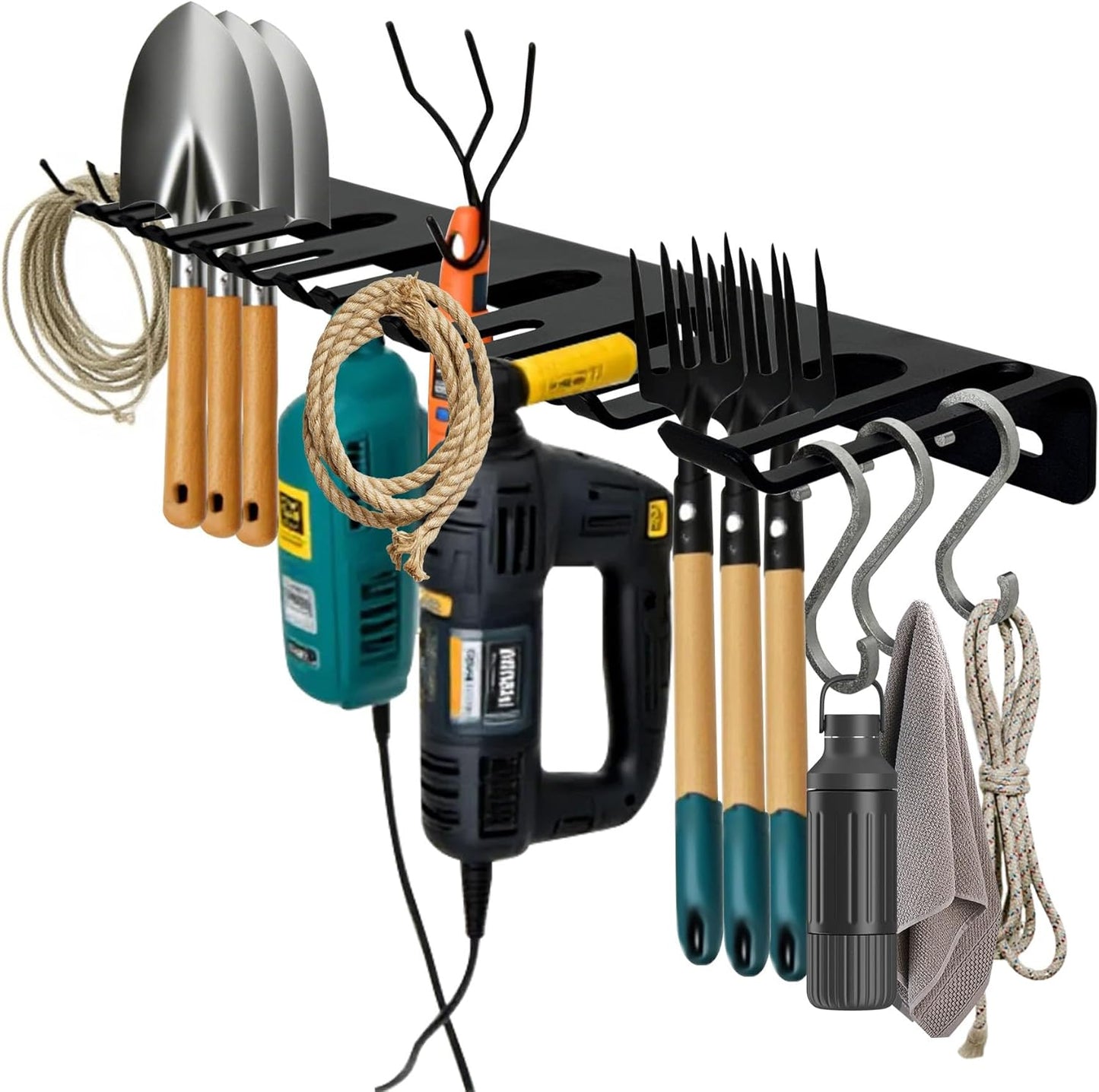 22‘’/25‘’/31‘’Black Wall-Mounted Tool Storage Rack, Suitable for Outdoor Garden, Space-Saving, Strong Storage Capacity.Barbell Wall Rack.Weight Capacity: 300 LB.-350LB