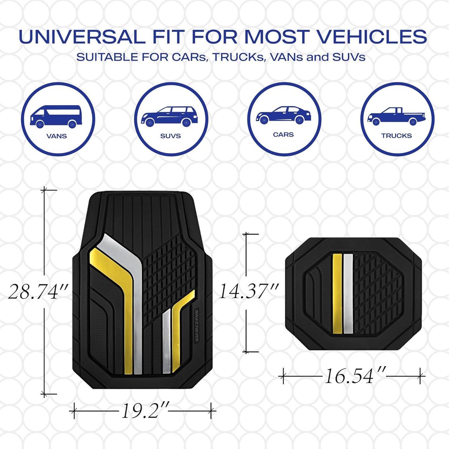Skechers Heavy Duty Rubber Car Floor Mats,Dual Color Design Floor Mats,All Weather Car Mats,Waterproof Trim to Fit Universal Floor Liner Car Mats,Automotive Floor Mats for Cars Trucks Suvs,Yellow