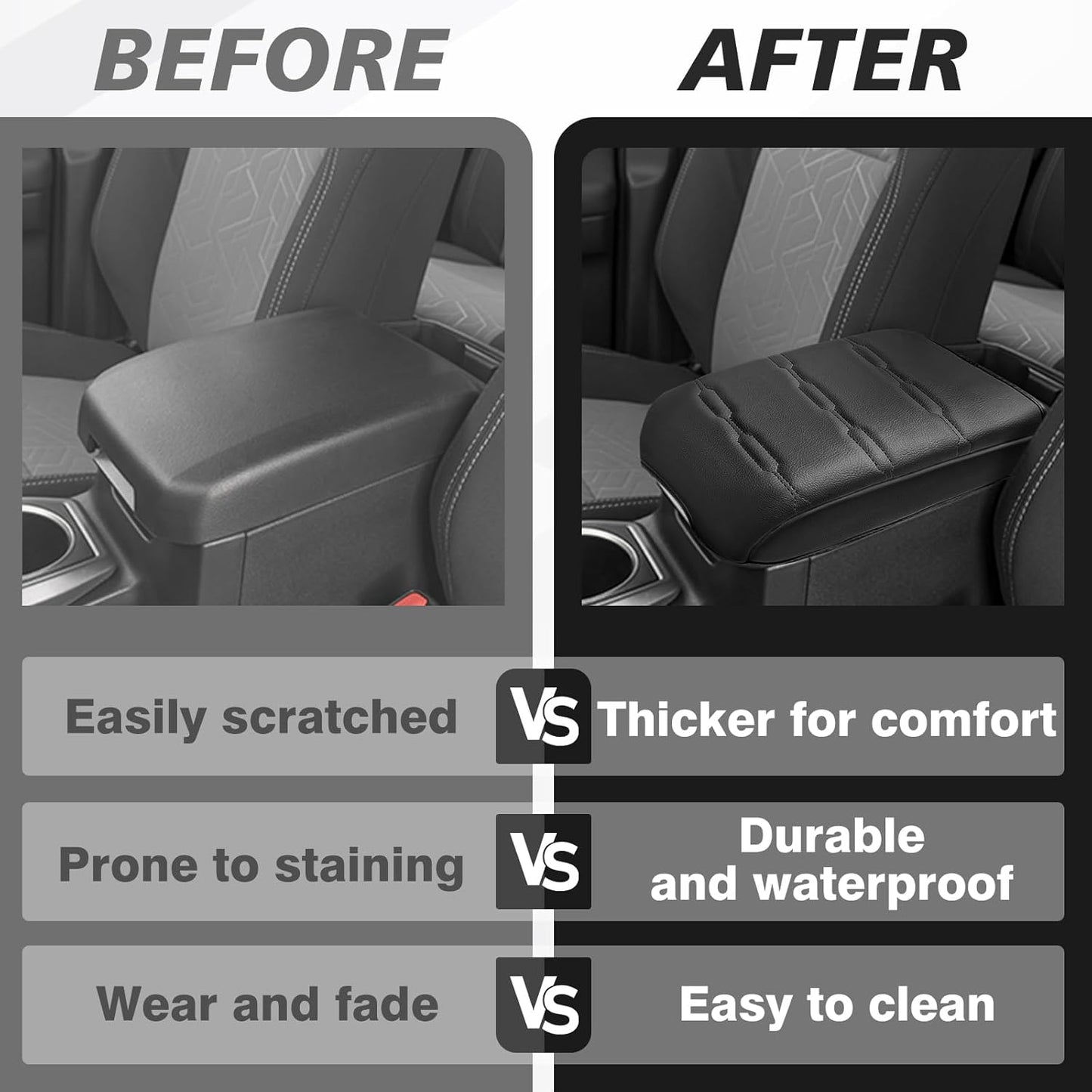 Muslogy Center Console Armrest Cover Compatible with Toyota Tacoma 2016-2023 Comfort Armrest Pad Arm Rest Cushion Vegan Leather Protector Regular Thick