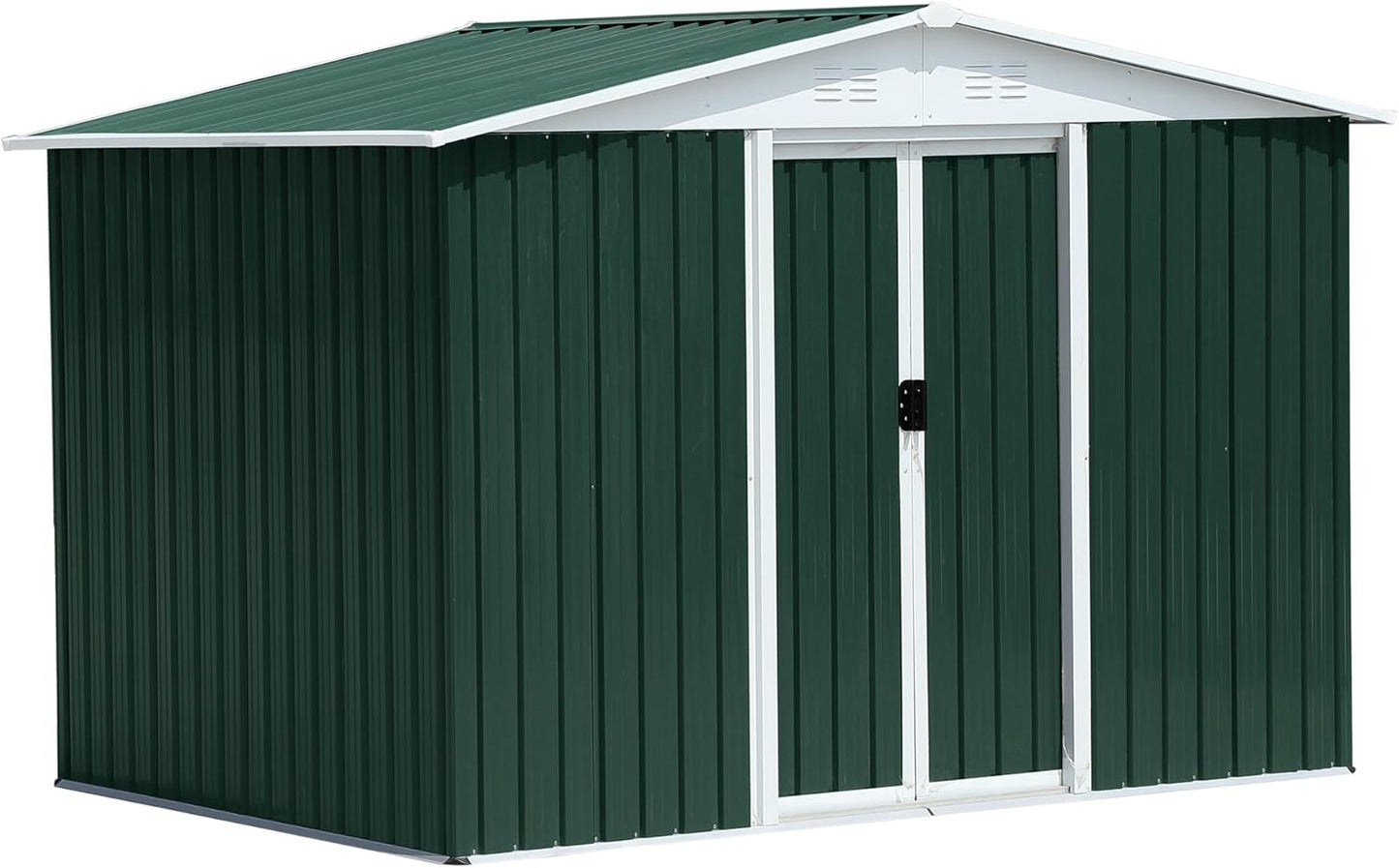 6x8 FT Outdoor Storage Shed, Metal Garden Shed with Lockable Sliding Doors, Outside Tool Shed with Sloped Roof & 4 Air Vents, Waterproof Storage Building for Backyard, Patio, Lawn, Green