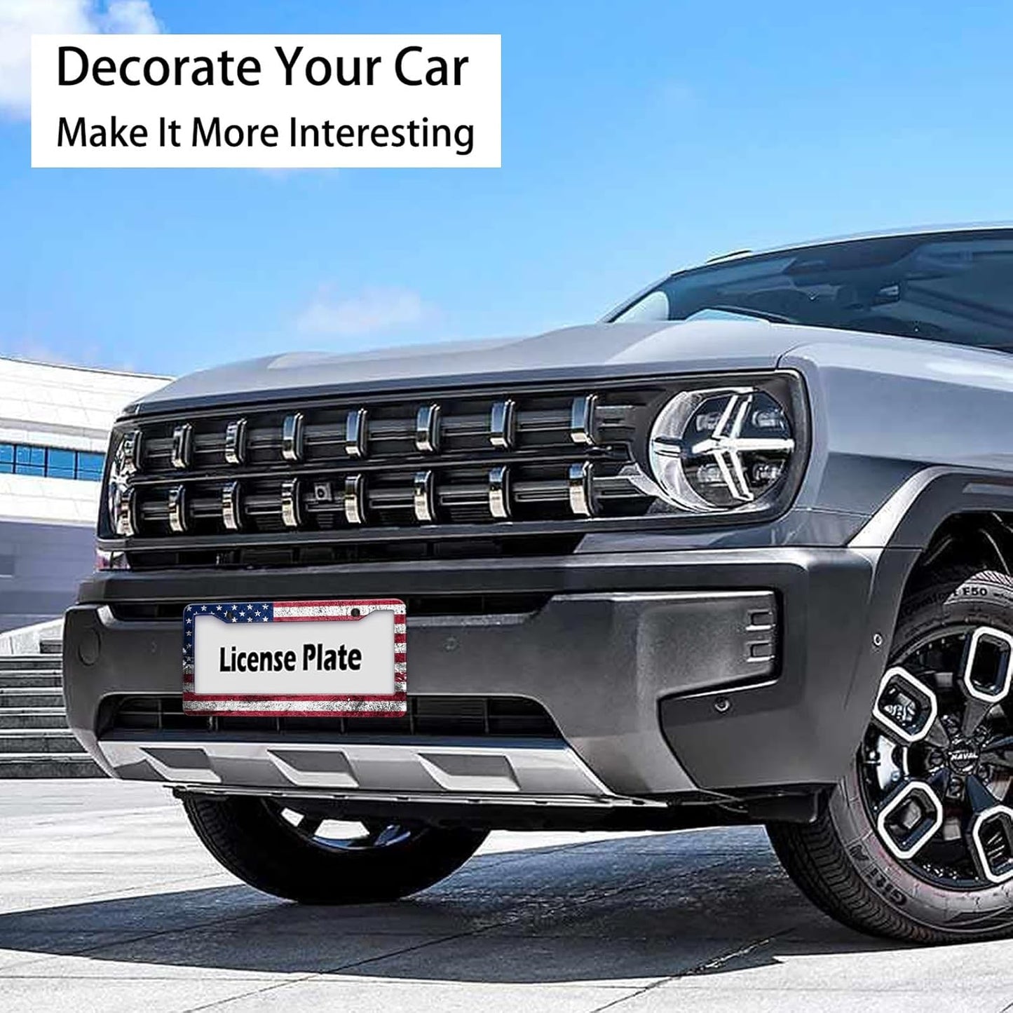 Vintage American Flag License Plate Frame, Retro USA Flag License Plate Holder Covers, Metal Aluminum Rustproof License Plate Frame Car Accessories for Women Men 2 Holes with Screw Caps