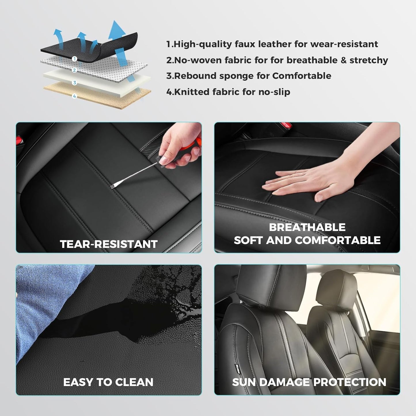 Seat Covers for Honda Civic Sedan 4DR Sedan EX 2022 2023 2024 2025.Faux Leather Car Seats Cover Full Set (Rear Row 40/60 Split & Folding Backrest)-BlackBlue