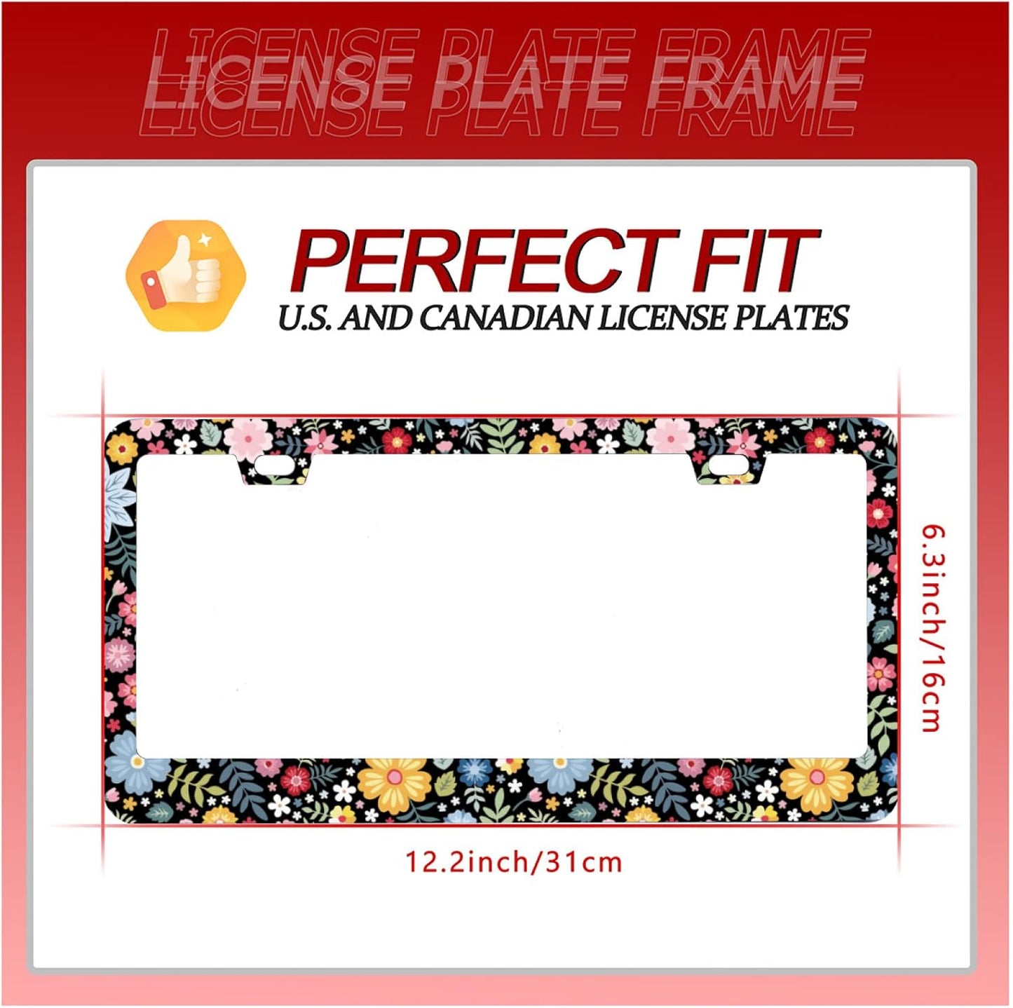 Personalise Colorful Floral Flowers License Plate Frame License Plate Frames Car Universal Stainless Steel Accessories Cars Decor with 2 Holes and Screws Fits Standard US Vehicles Size 12.2 x 6 Inches