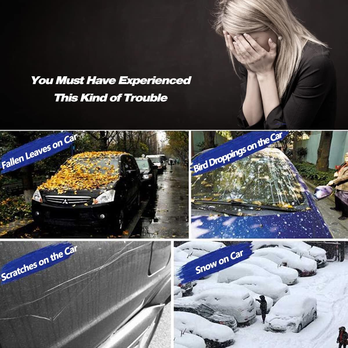 AUQDD 6-Layers PEVA New Material Sedan SUV Full Padded Car Cover Waterproof All Weather Weatherproof UV Sun Protection Snow Dust Storm Resistant Outdoor Exterior Custom Form-Fit Straps 188"-200" Grey